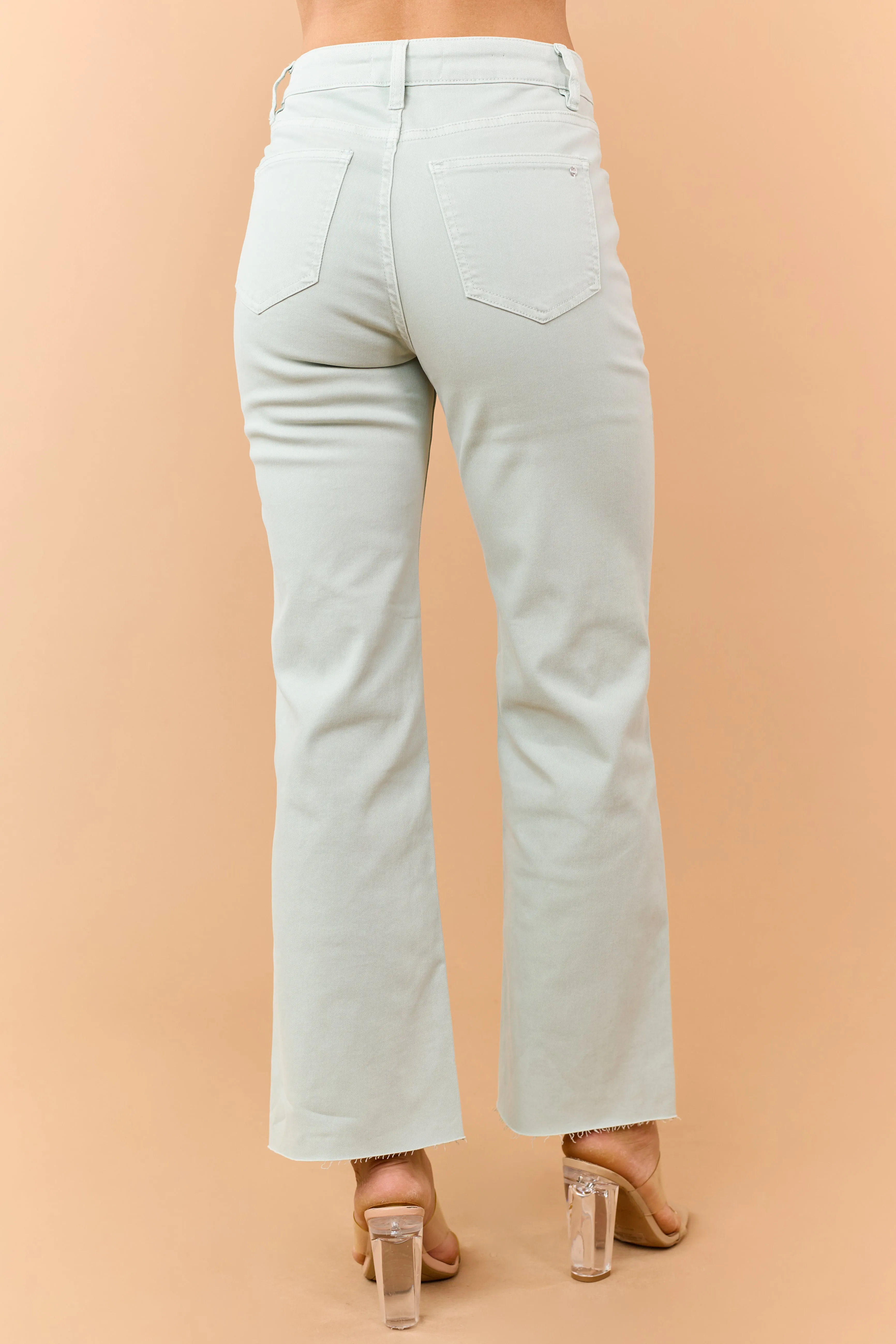 Mica Denim Mint Stretchy Wide Leg Raw Hem Jeans sold by Lime Lush product image thumbnail 4
