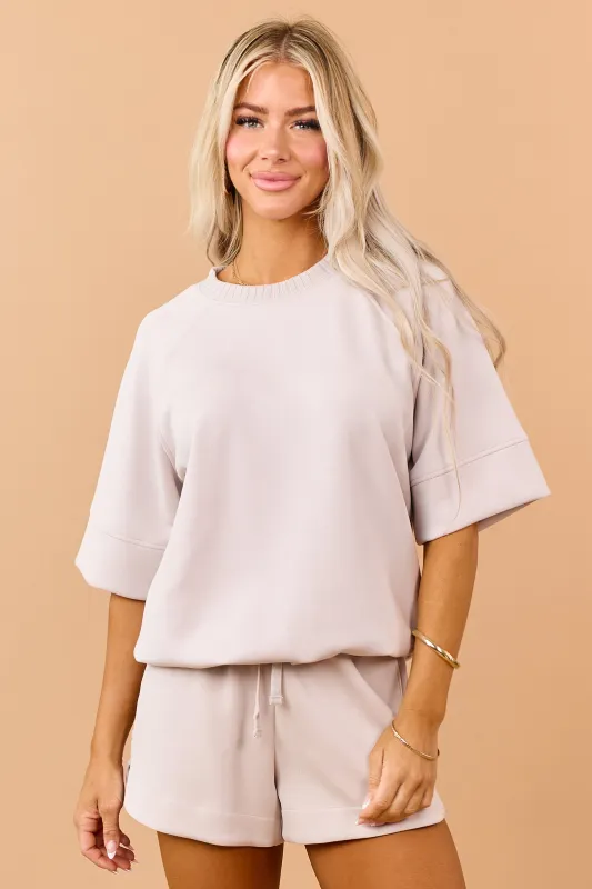 Oatmeal Scuba Knit Luxe Short Sleeve Top made by Rae Mode