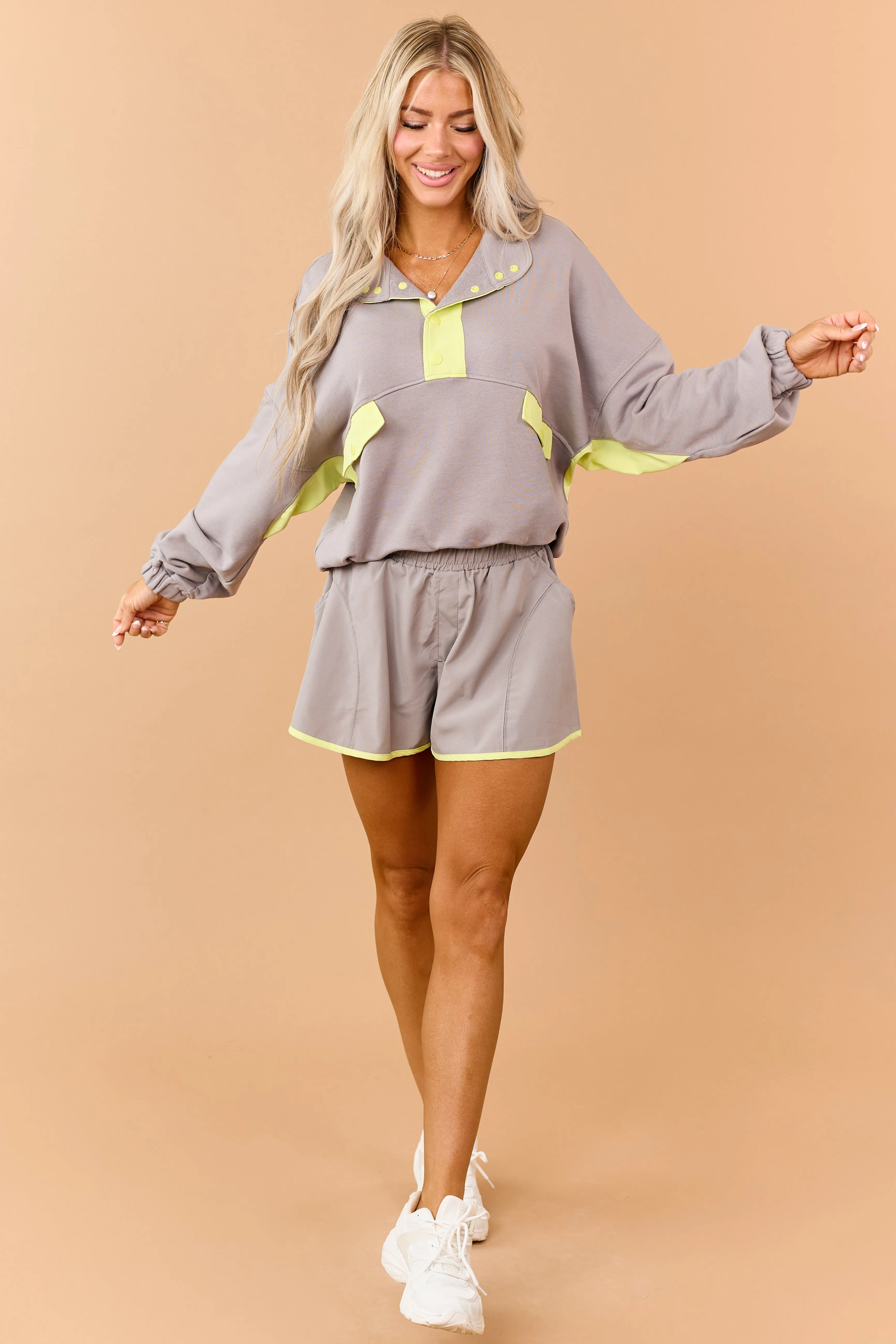 Steel Half Button Down Sweatshirt and Shorts Set sold by Lime Lush product image thumbnail 2