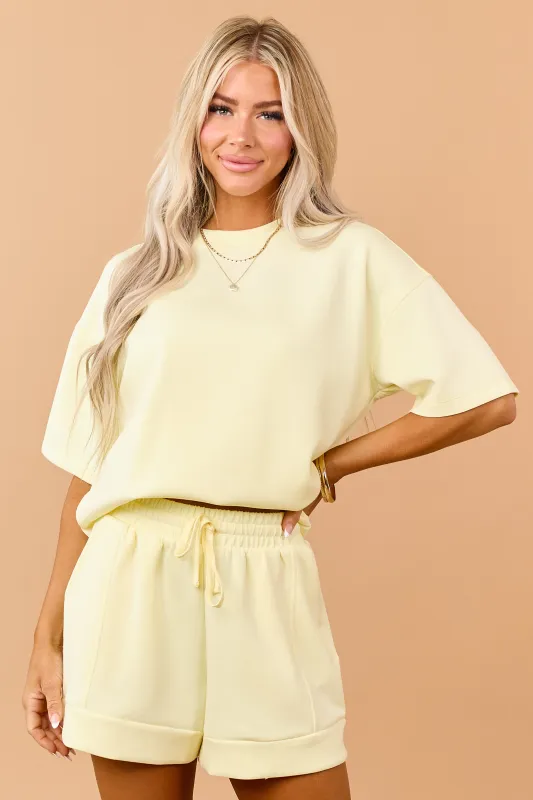 Honeysuckle Scuba Knit Relaxed Short Sleeve Top made by Rae Mode