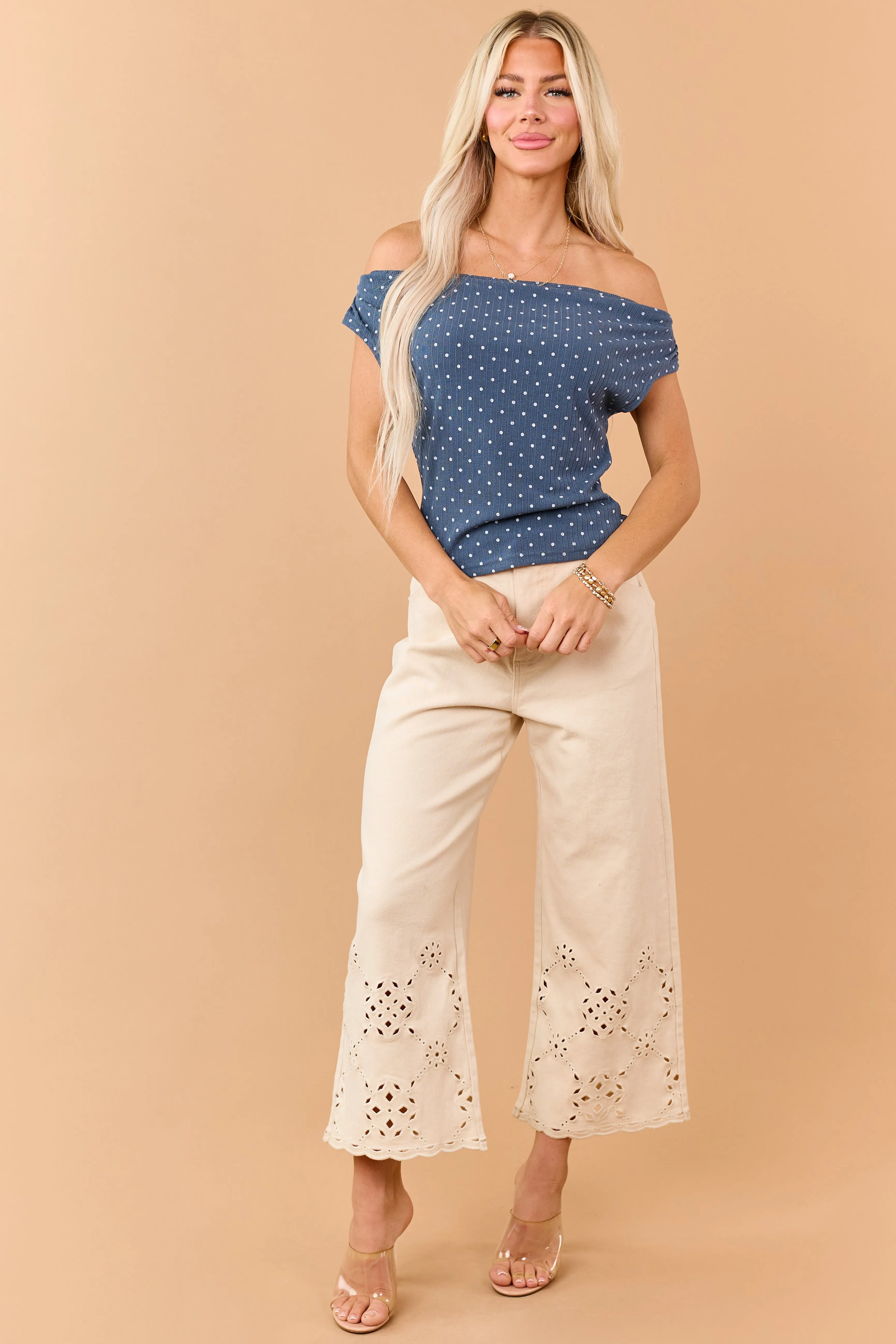 Spruce Polka Dot Off the Shoulder Knit Top sold by Lime Lush product image thumbnail 2
