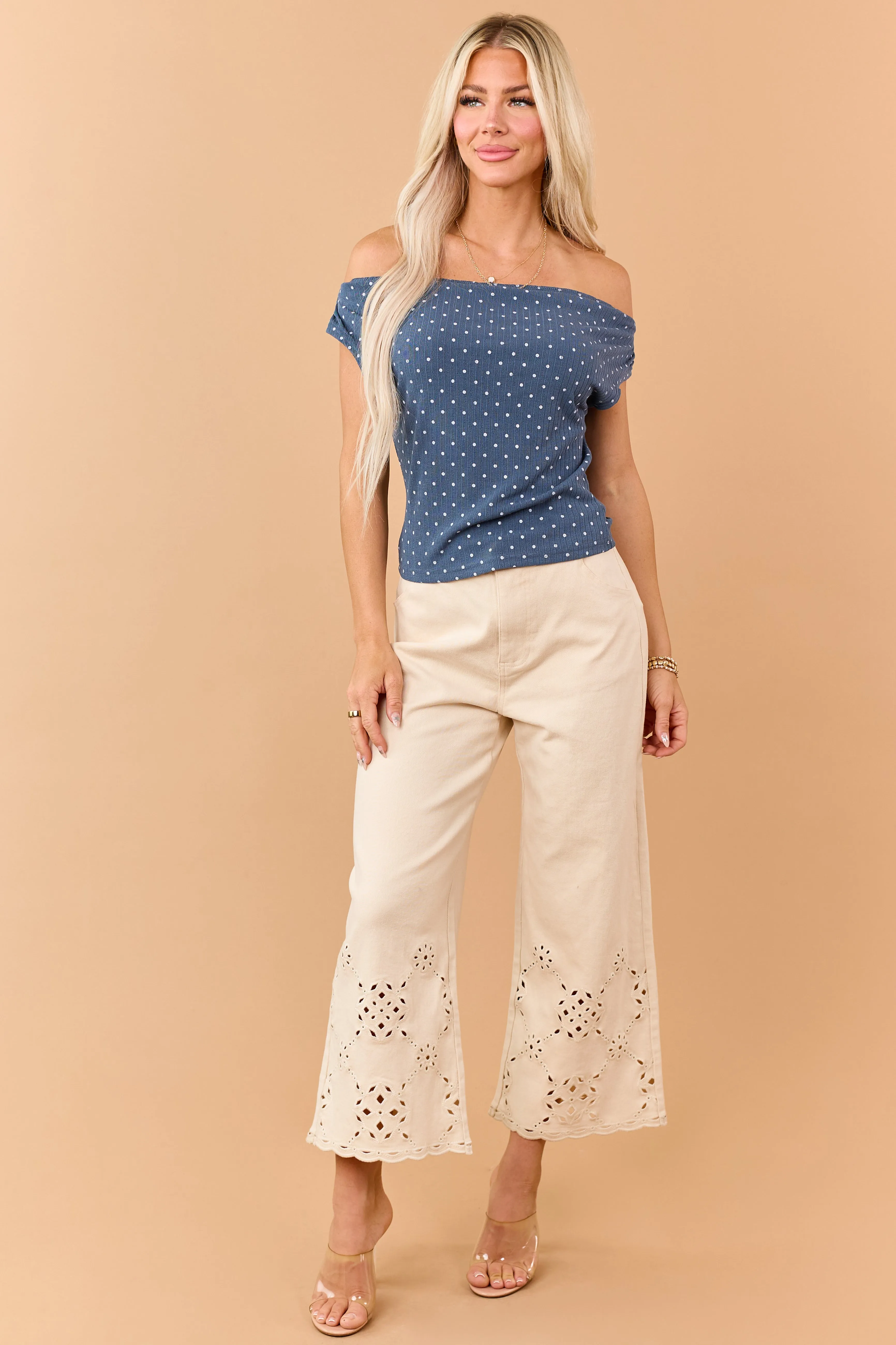 Spruce Polka Dot Off the Shoulder Knit Top sold by Lime Lush product image thumbnail 3