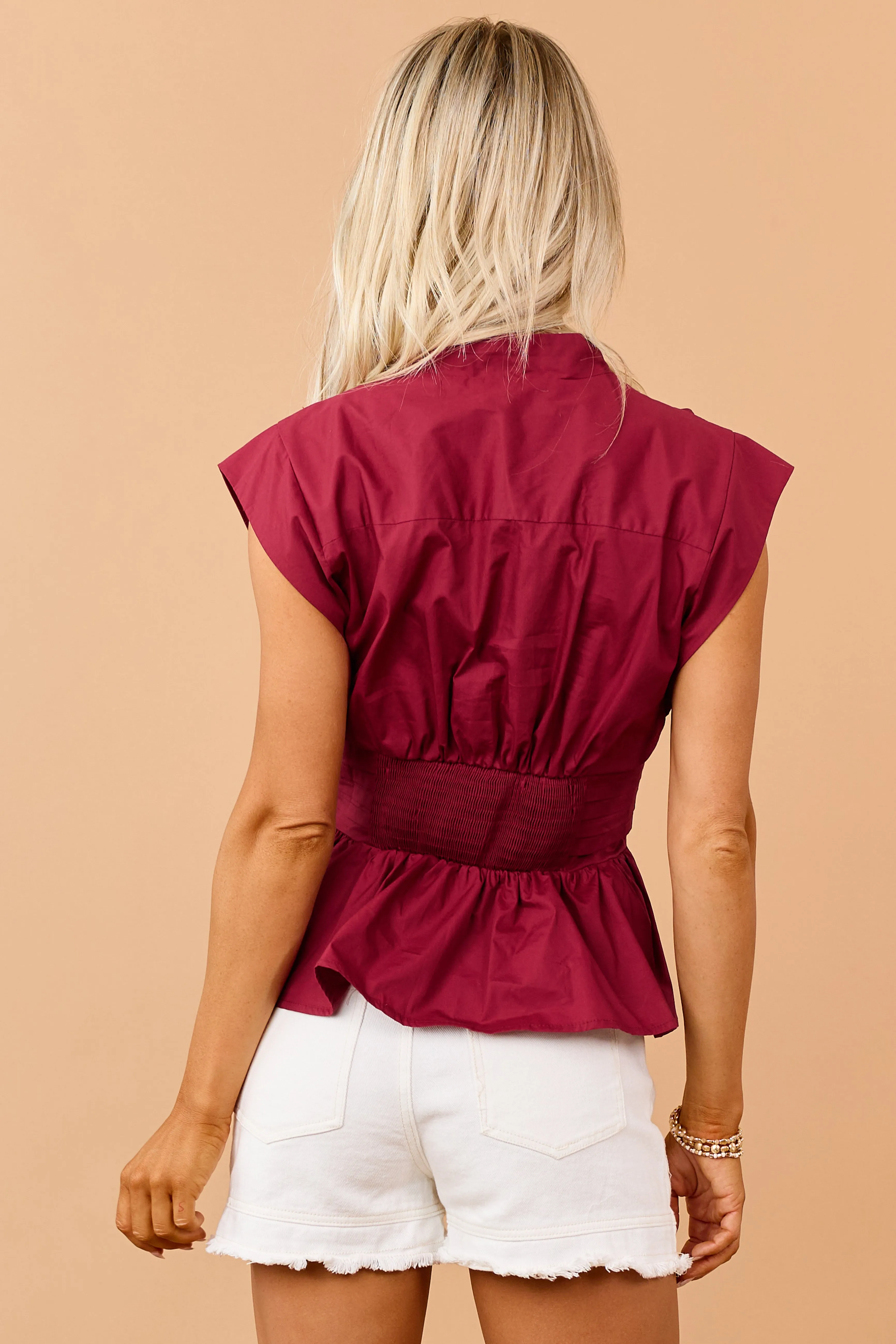 Entro Maroon Cotton Button Down Peplum Top sold by Lime Lush product image thumbnail 5