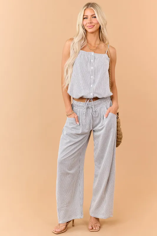 Navy and Cream Striped Wide Leg Pants made by Charlotte Avery