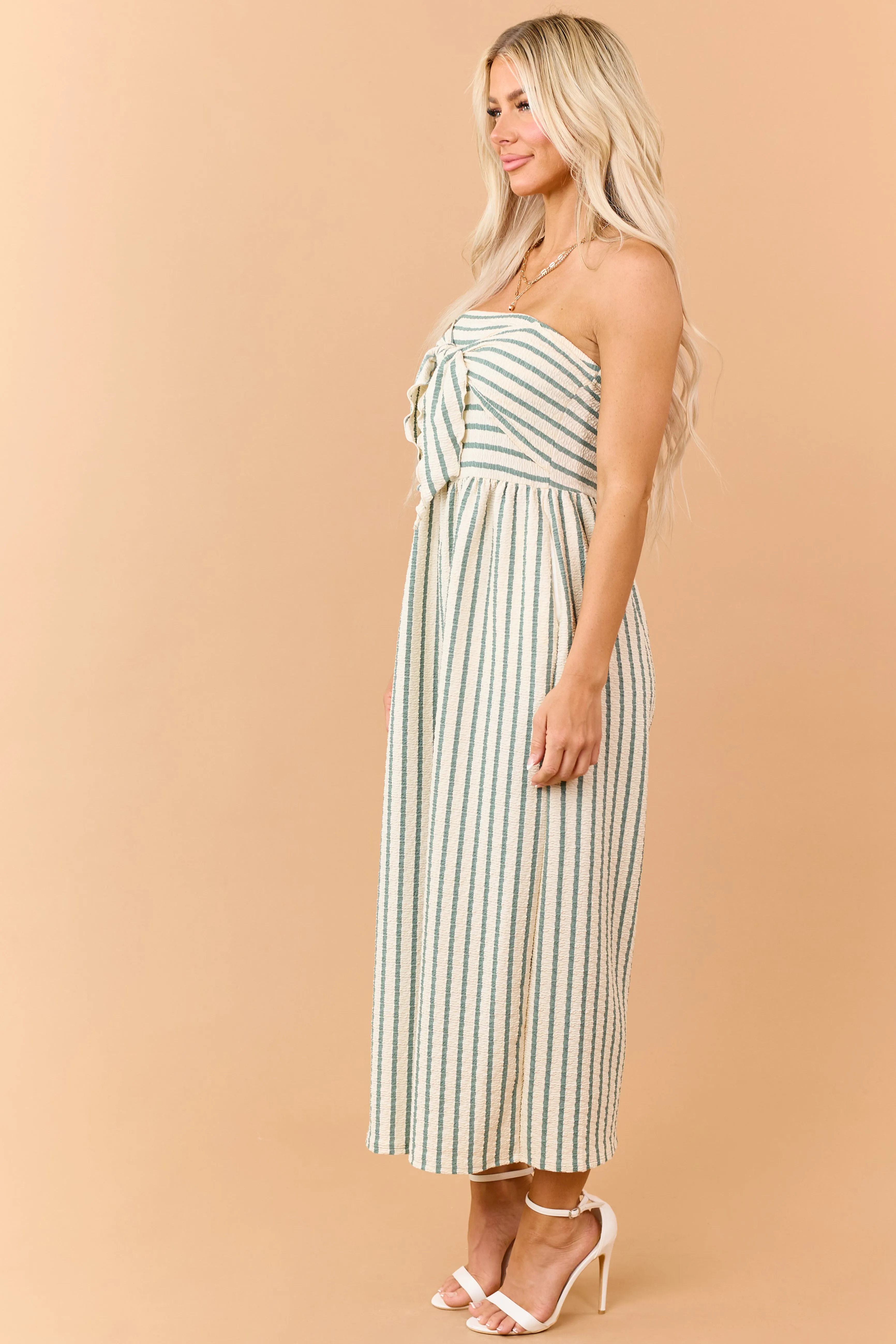 Cream and Sage Striped Strapless Jumpsuit sold by Lime Lush product image thumbnail 4