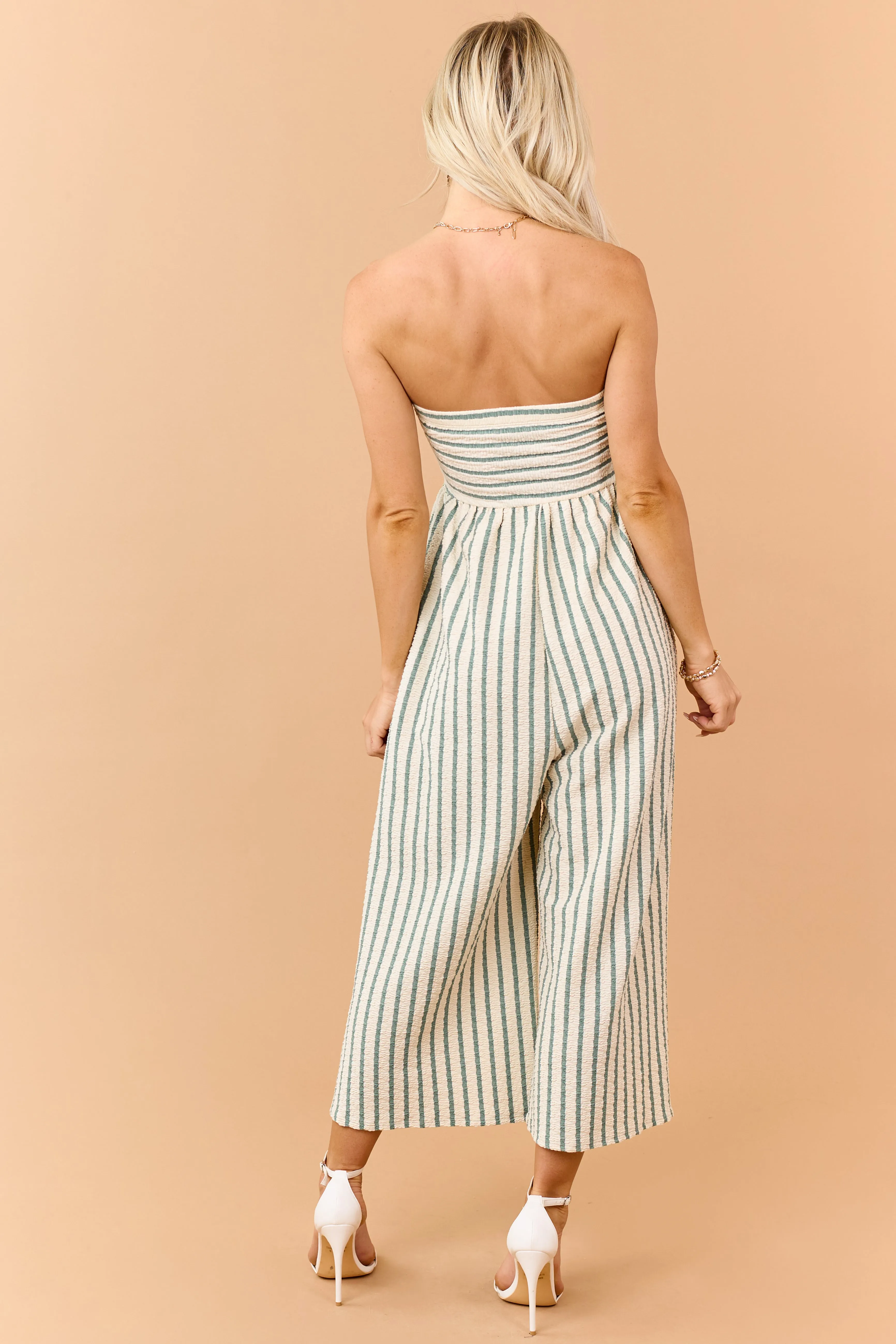 Cream and Sage Striped Strapless Jumpsuit sold by Lime Lush product image thumbnail 5