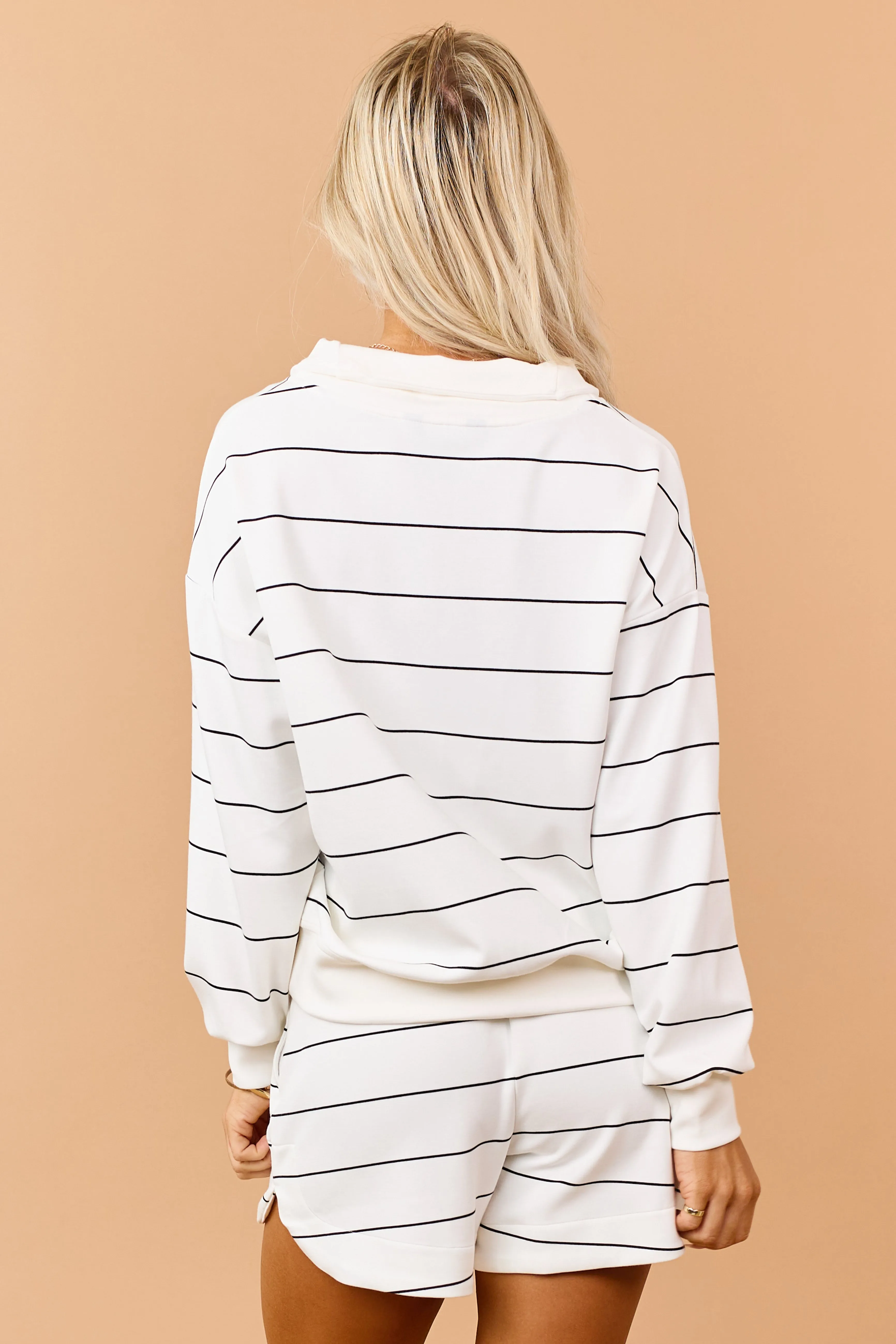 Ivory and Black Striped Quarter Zip Up Top sold by Lime Lush product image thumbnail 5