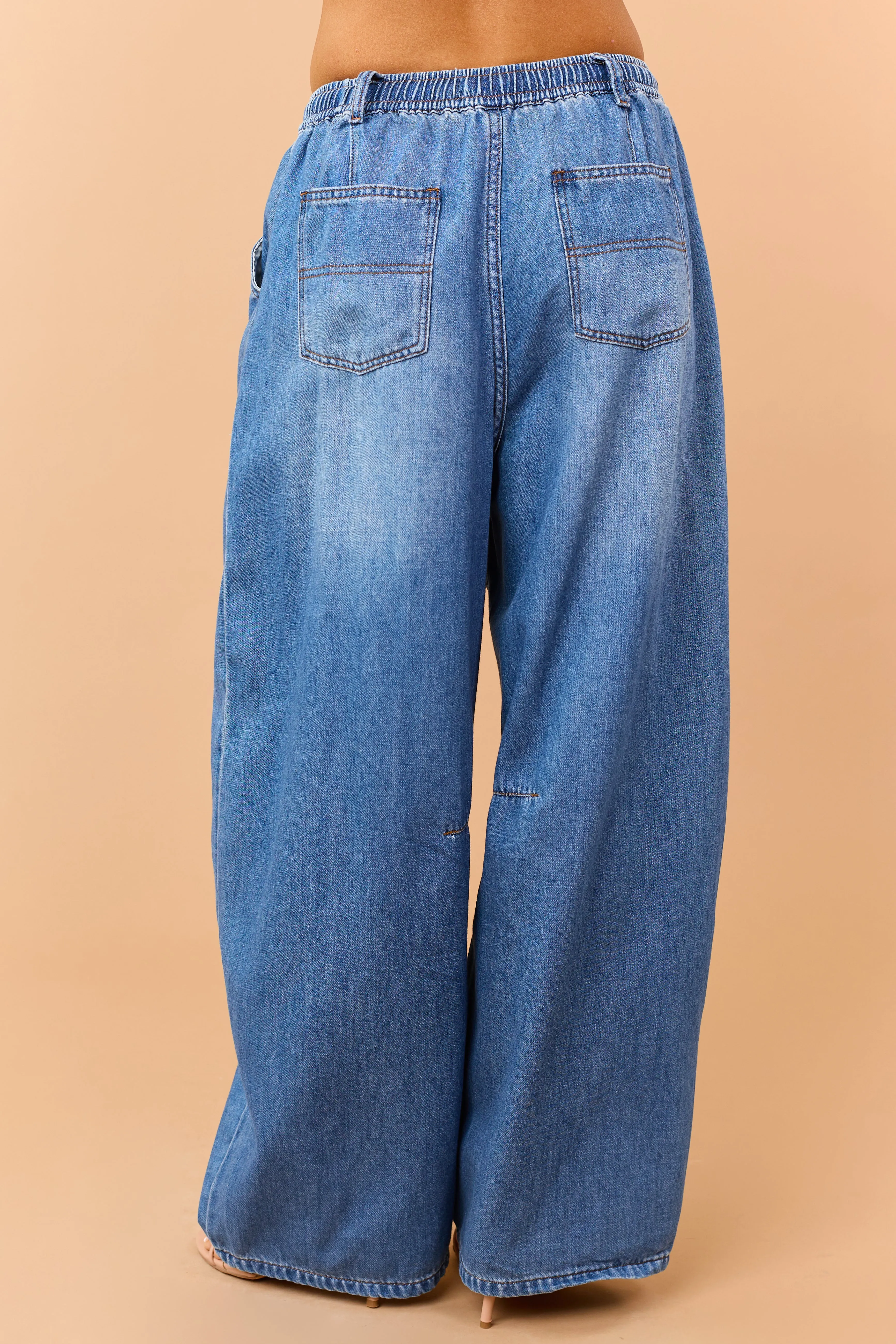 Listicle Medium Wash Denim Drawstring Wide Leg Pants sold by Lime Lush product image thumbnail 4