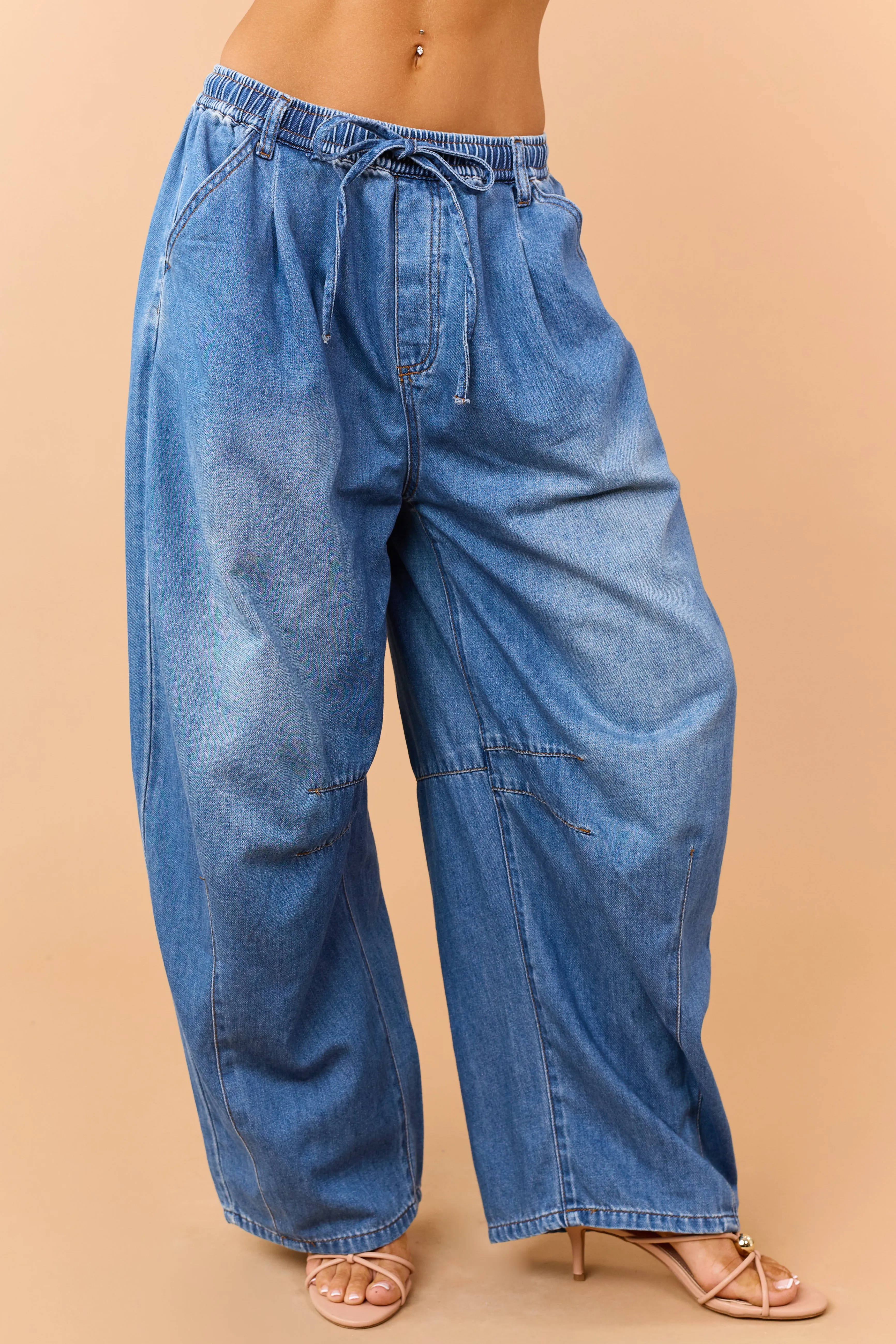 Listicle Medium Wash Denim Drawstring Wide Leg Pants sold by Lime Lush product image thumbnail 2