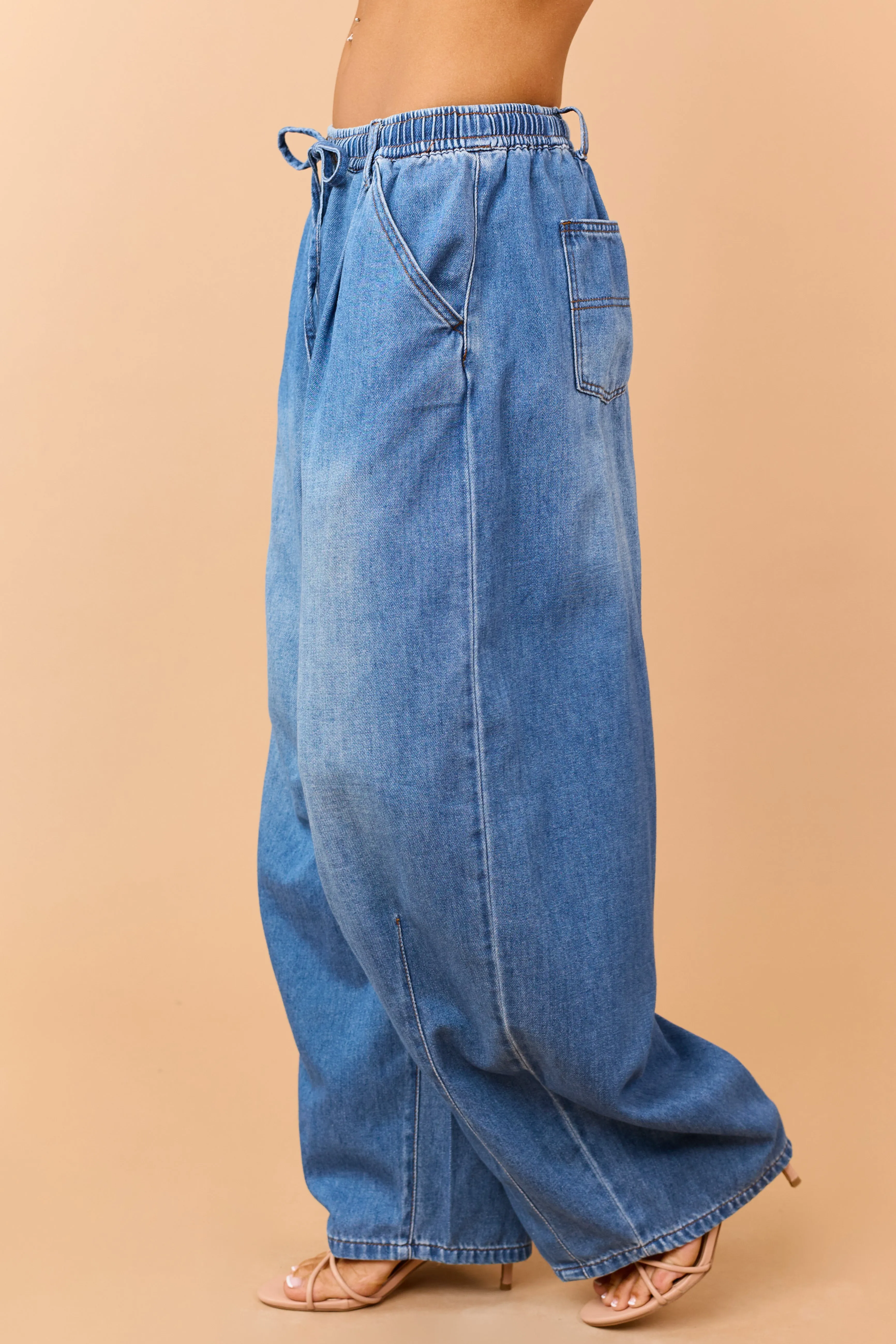 Listicle Medium Wash Denim Drawstring Wide Leg Pants sold by Lime Lush product image thumbnail 3