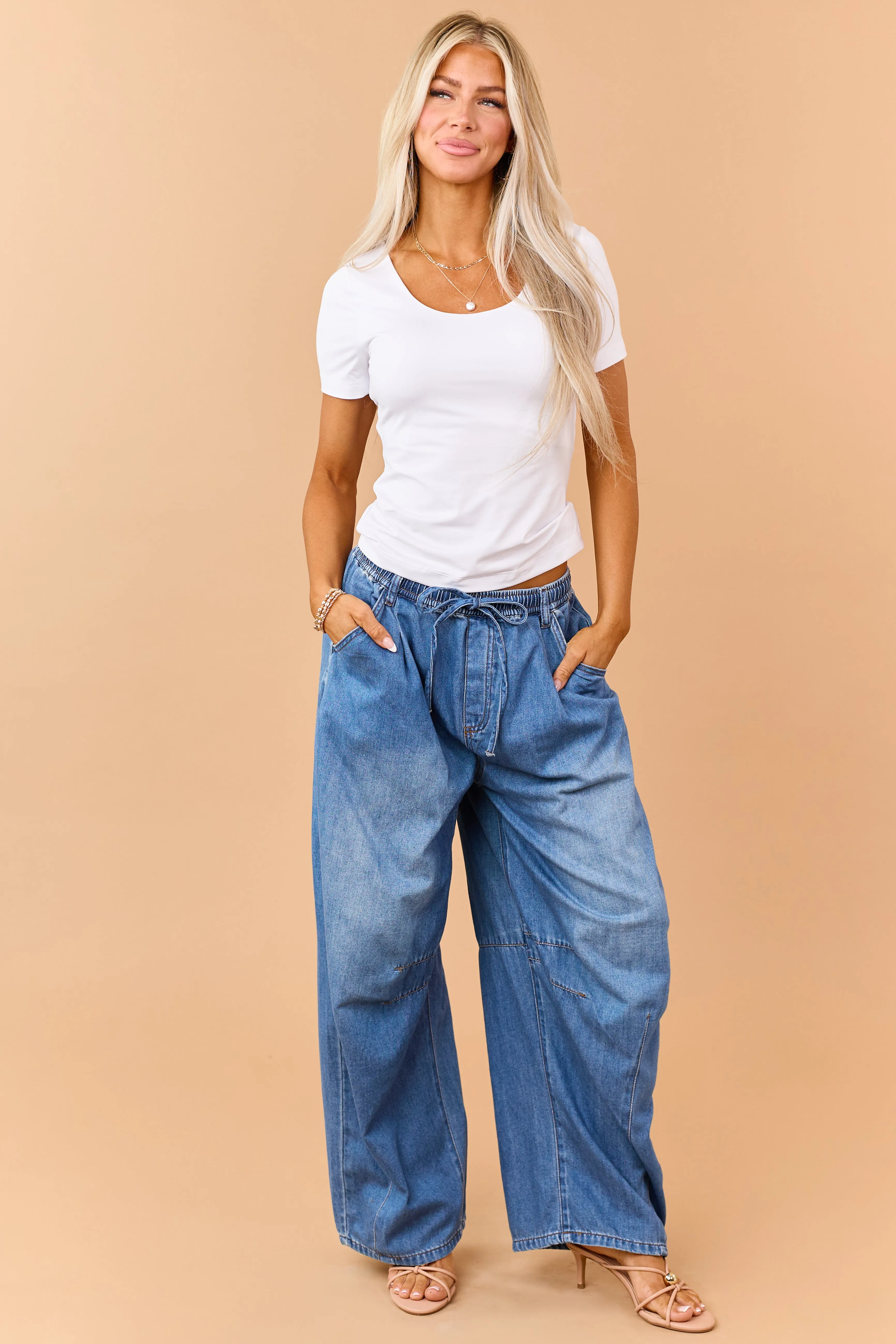 Listicle Medium Wash Denim Drawstring Wide Leg Pants sold by Lime Lush product image thumbnail 5