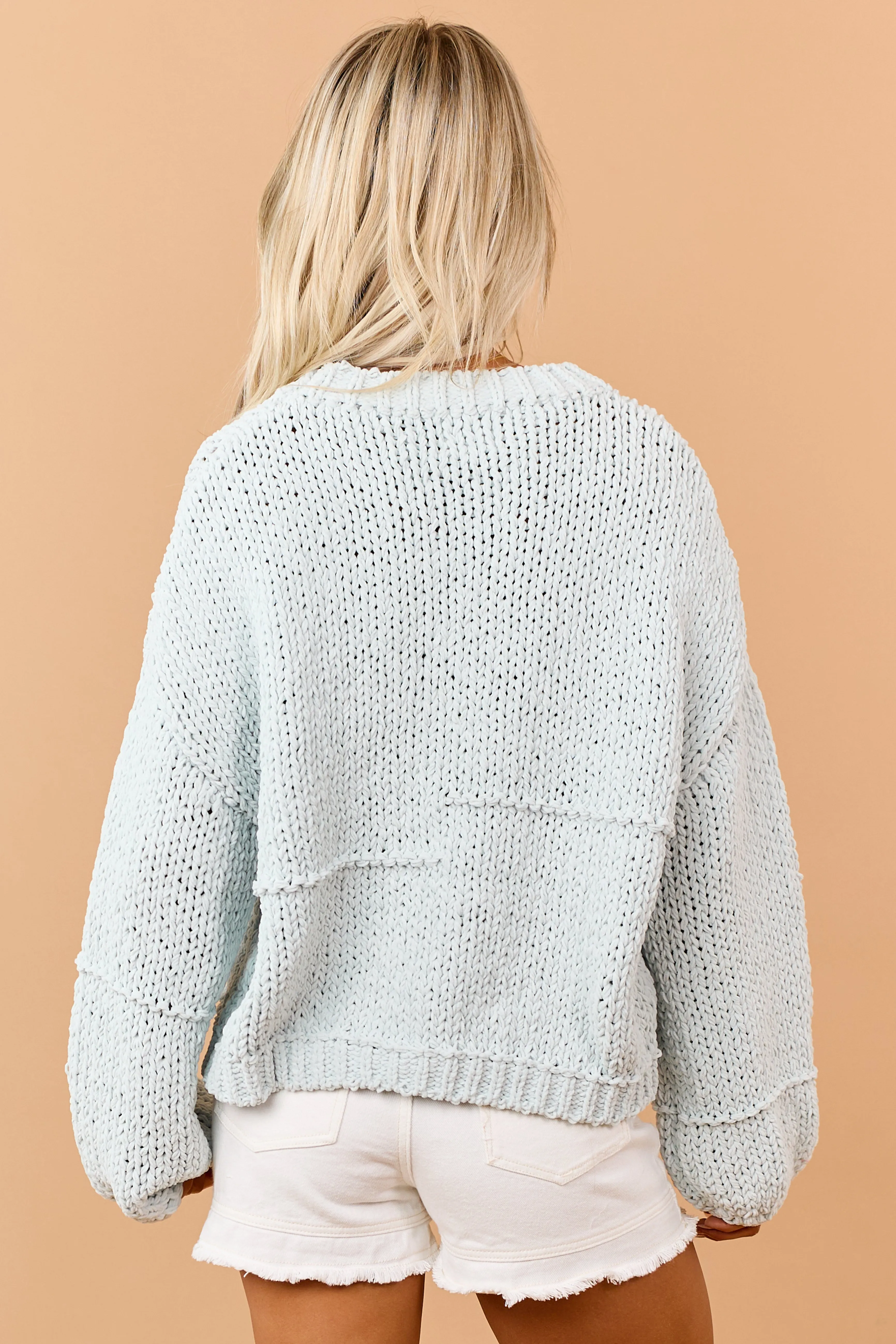 Mint Chenille Open Knit Bubble Sleeve Sweater sold by Lime Lush product image thumbnail 5