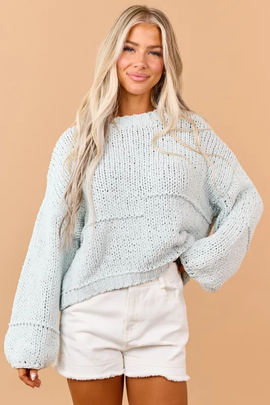 Mint Chenille Open Knit Bubble Sleeve Sweater made by Lena