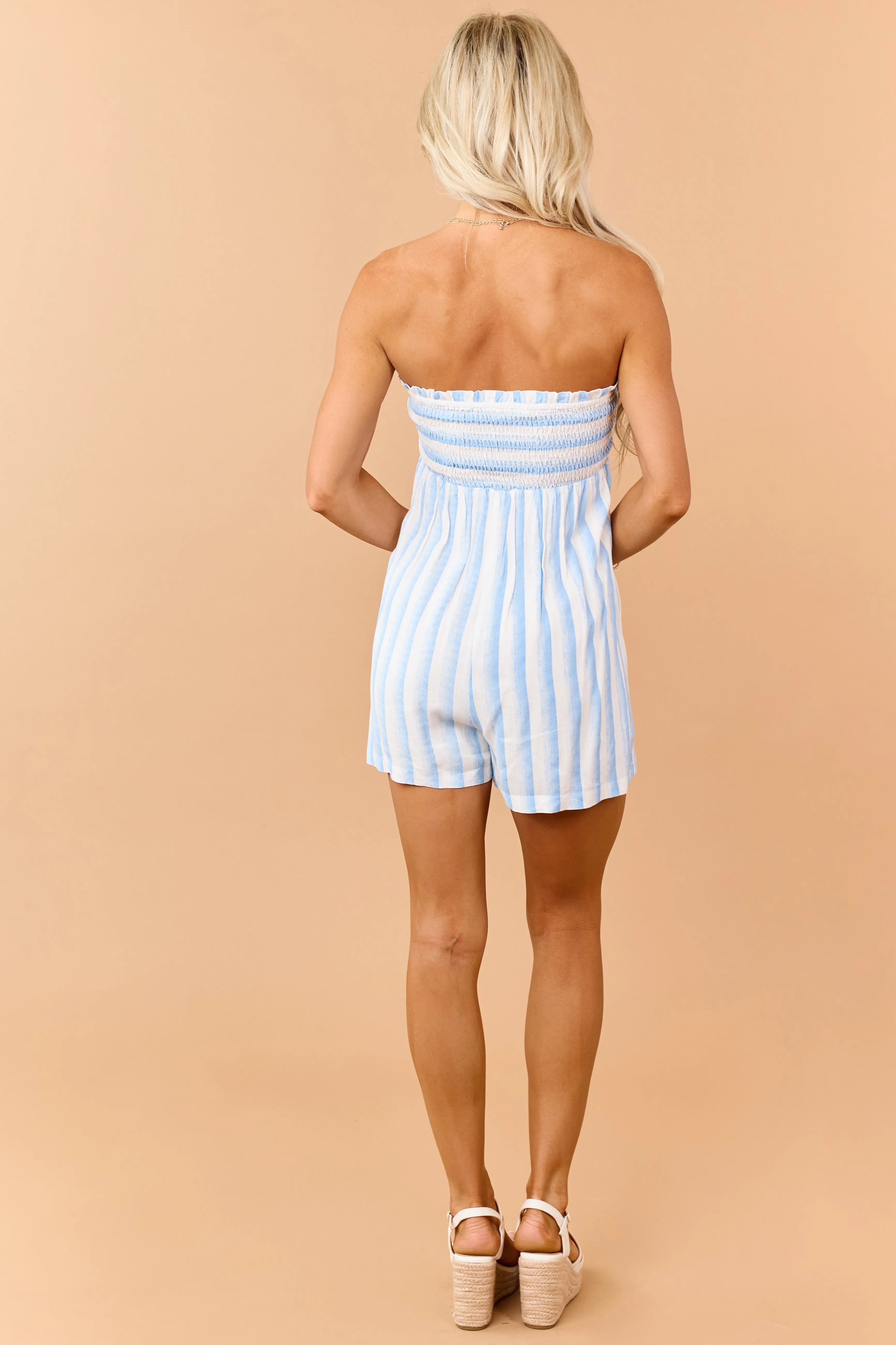 Powder Blue Gradient Striped Strapless Romper sold by Lime Lush product image thumbnail 5