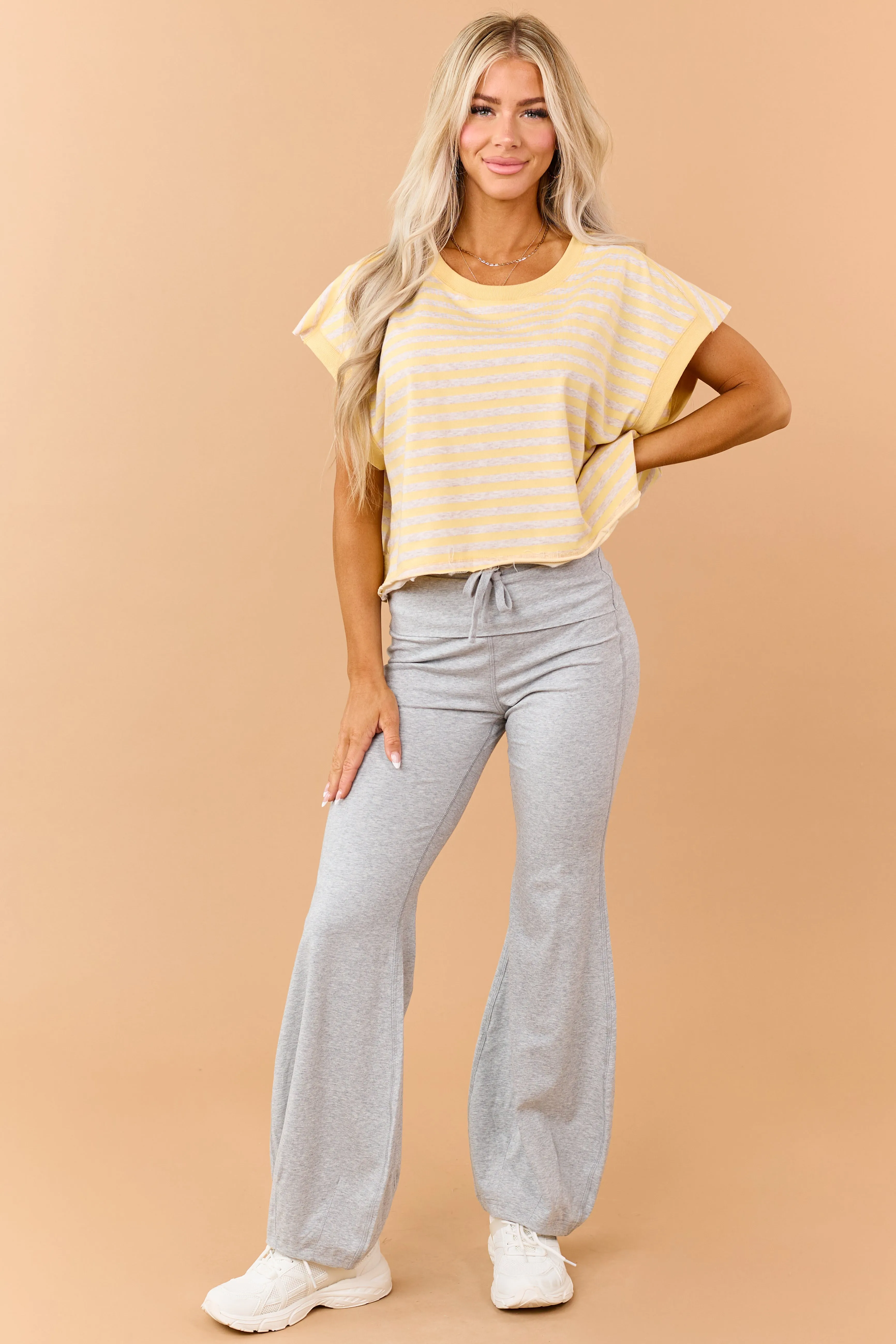 Lemon Striped French Terry Knit Open Back Top sold by Lime Lush product image thumbnail 2