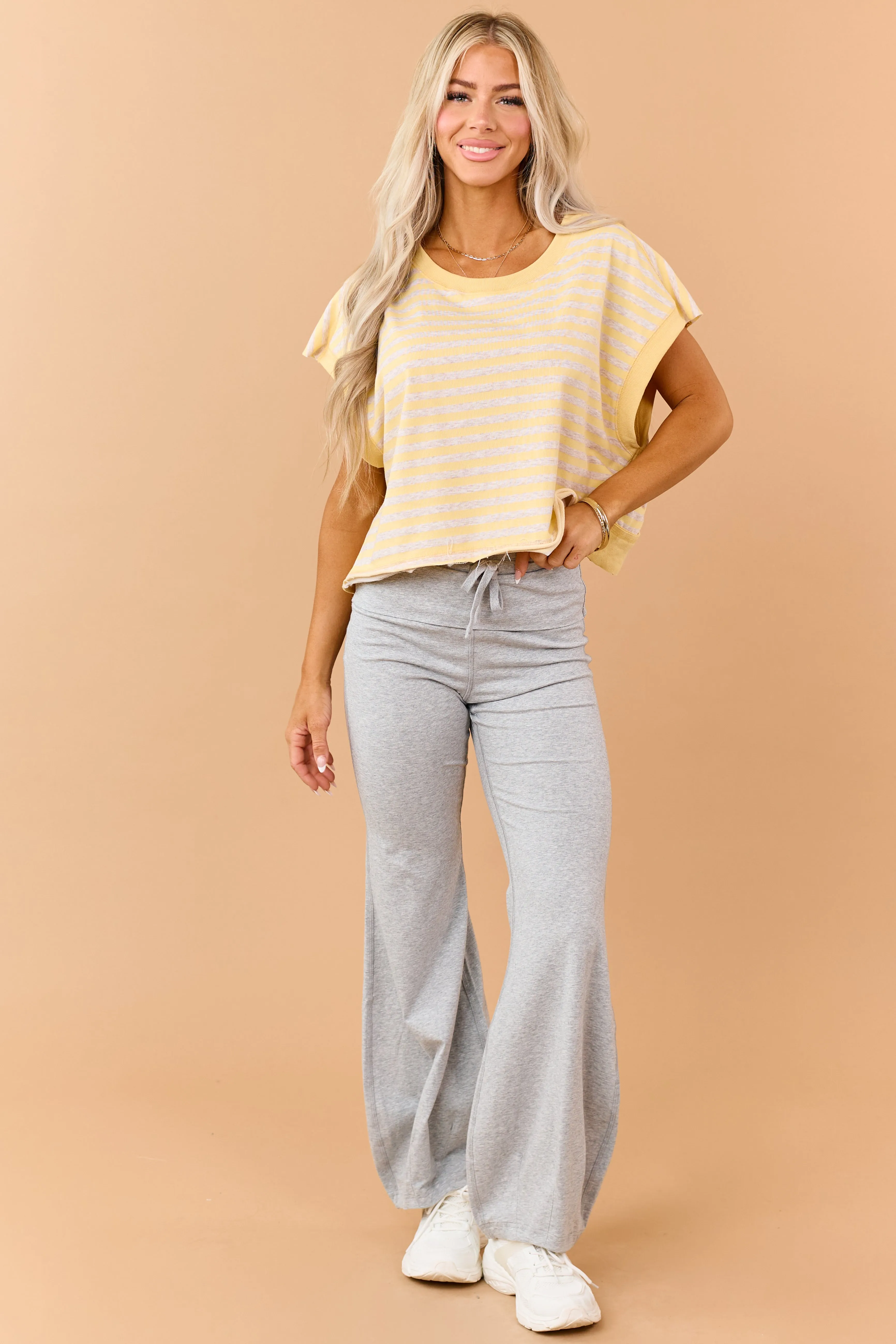 Lemon Striped French Terry Knit Open Back Top sold by Lime Lush product image thumbnail 3