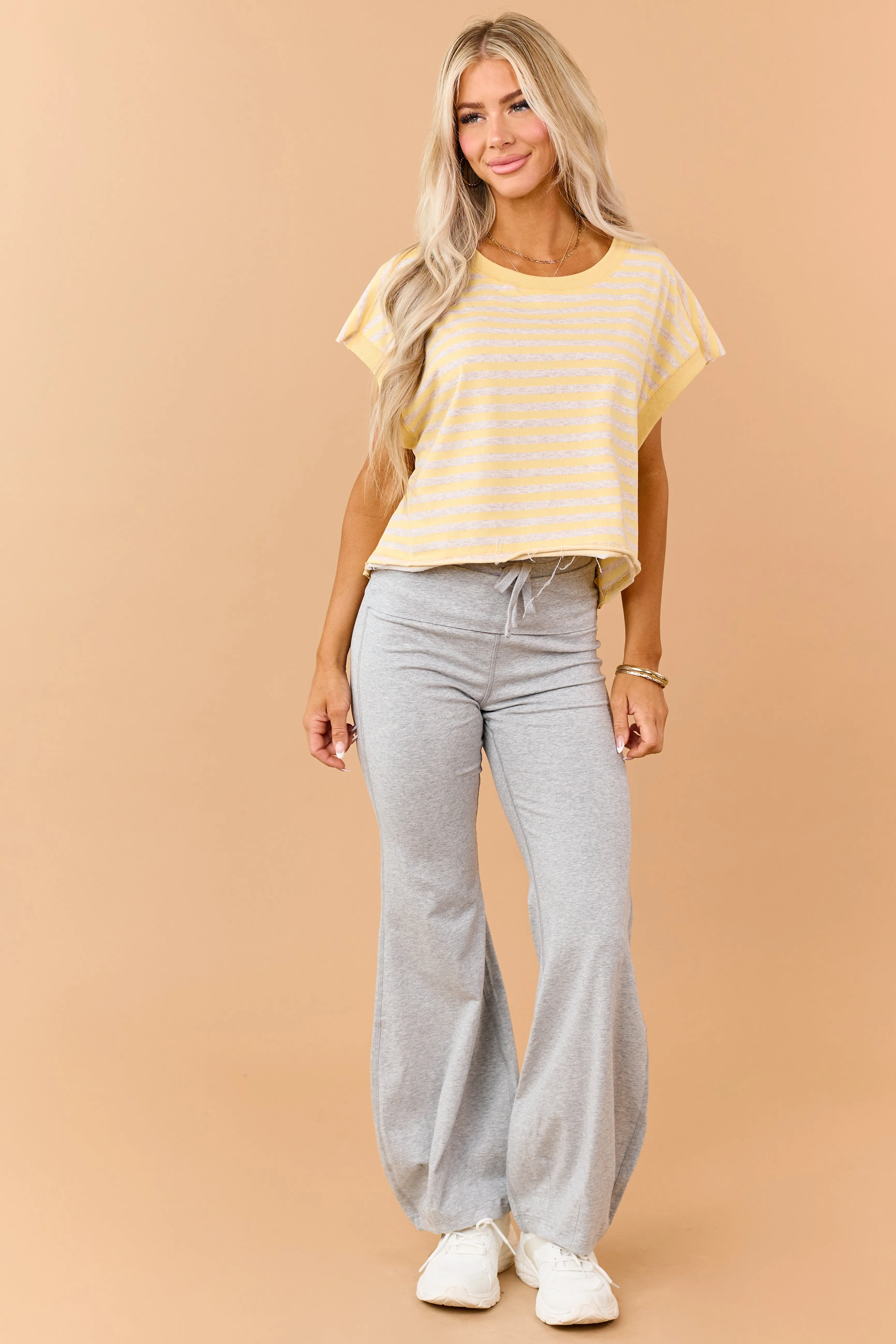 Lemon Striped French Terry Knit Open Back Top sold by Lime Lush product image thumbnail 4