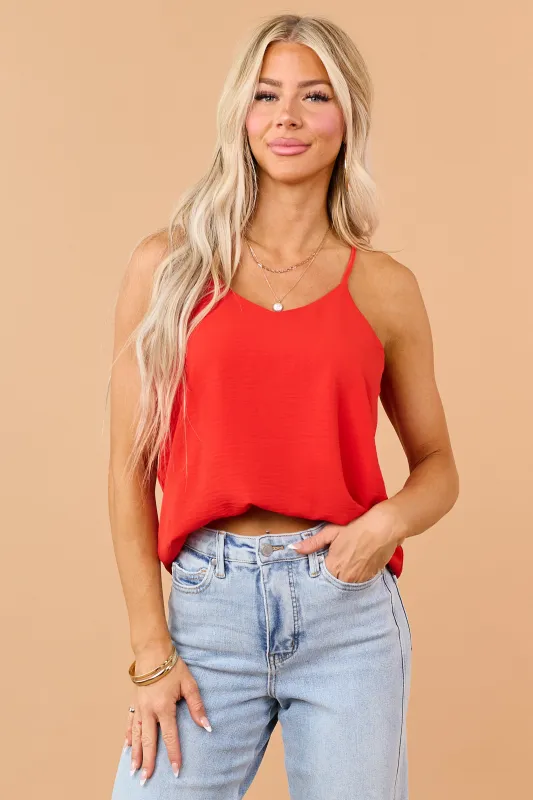 Lipstick V Neck Racerback Cami Top made by Zenana