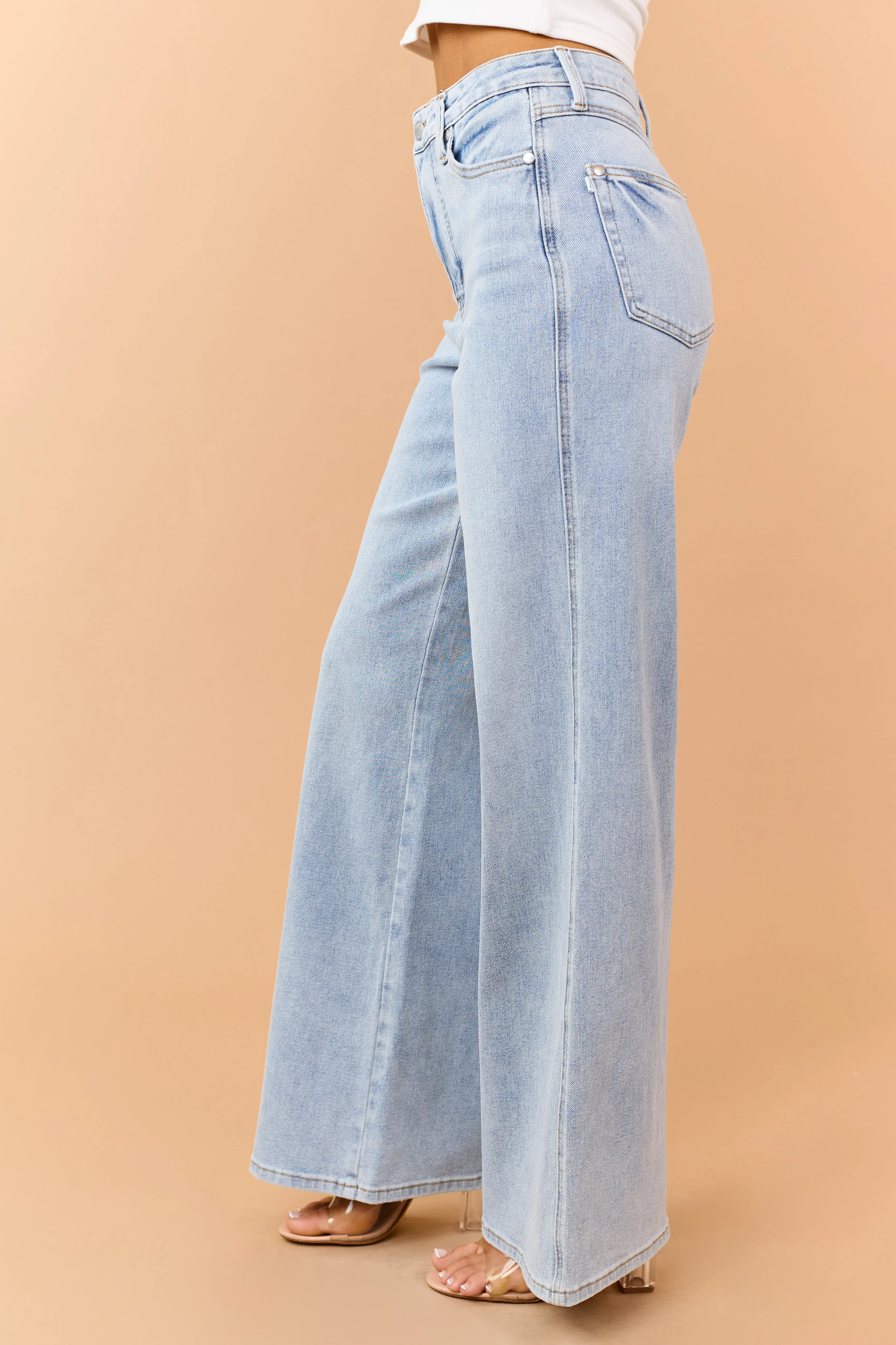 Judy Blue Light Wash Wide Leg Tummy Control Jeans sold by Lime Lush product image thumbnail 3