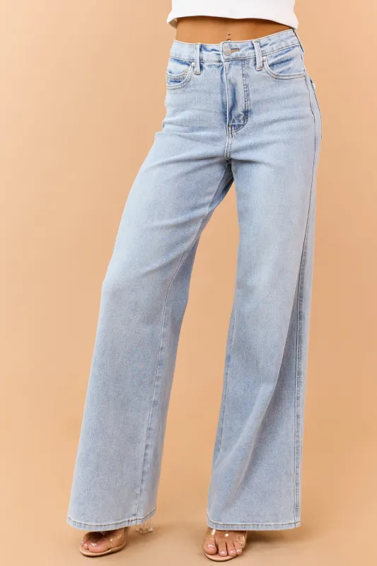 Judy Blue Light Wash Wide Leg Tummy Control Jeans made by Judy Blue