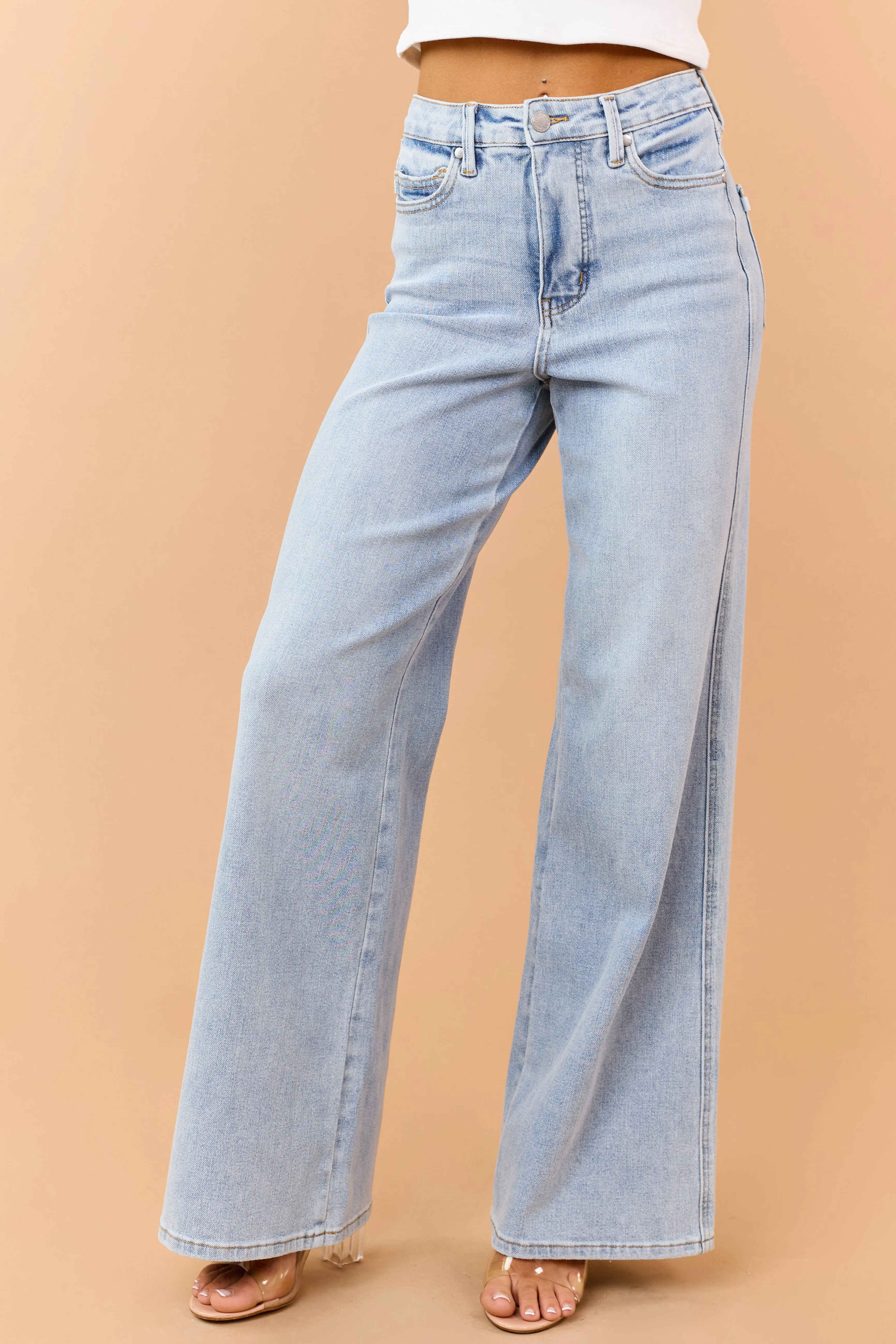 Judy Blue Light Wash Wide Leg Tummy Control Jeans sold by Lime Lush