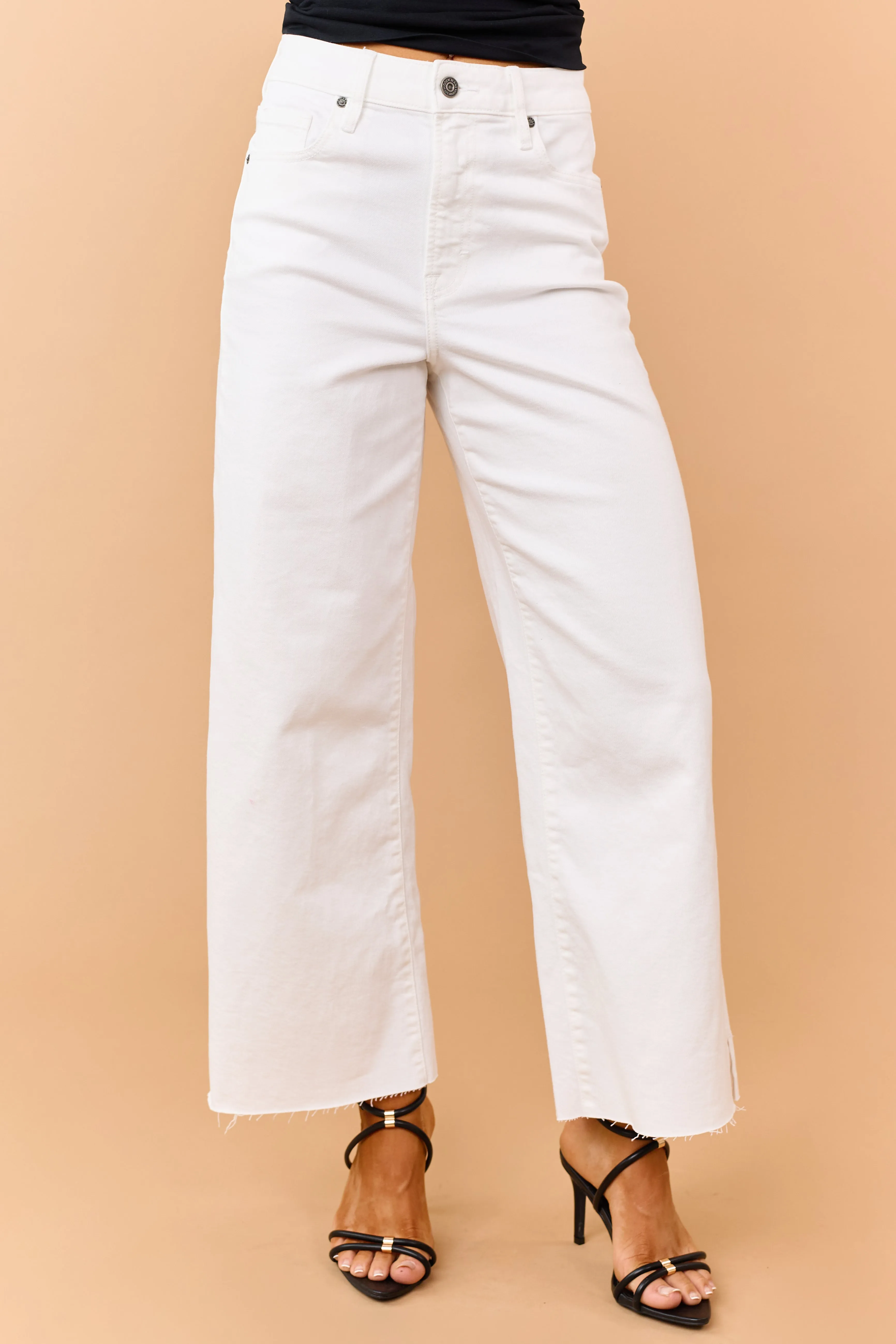 Hidden Premium Off White Stretchy Wide Leg Jeans sold by Lime Lush