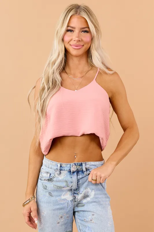 Dusty Blush V Neck Racerback Cami Top made by Zenana