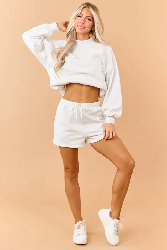 Heathered Vanilla Sweatshirt and Shorts Knit Set made by Papermoon