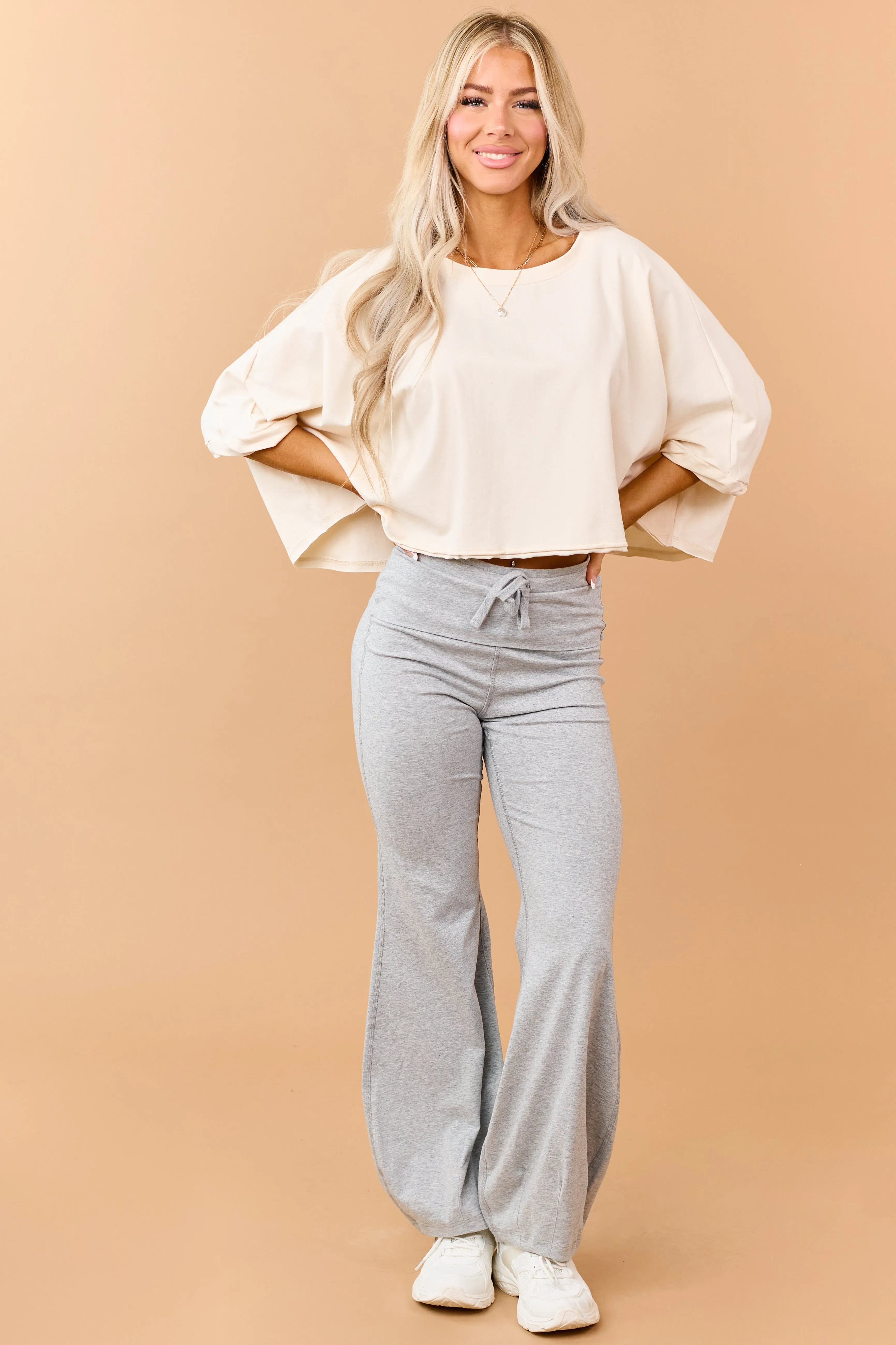 Champagne Cropped Crew Neck Short Sleeve Top sold by Lime Lush product image thumbnail 3