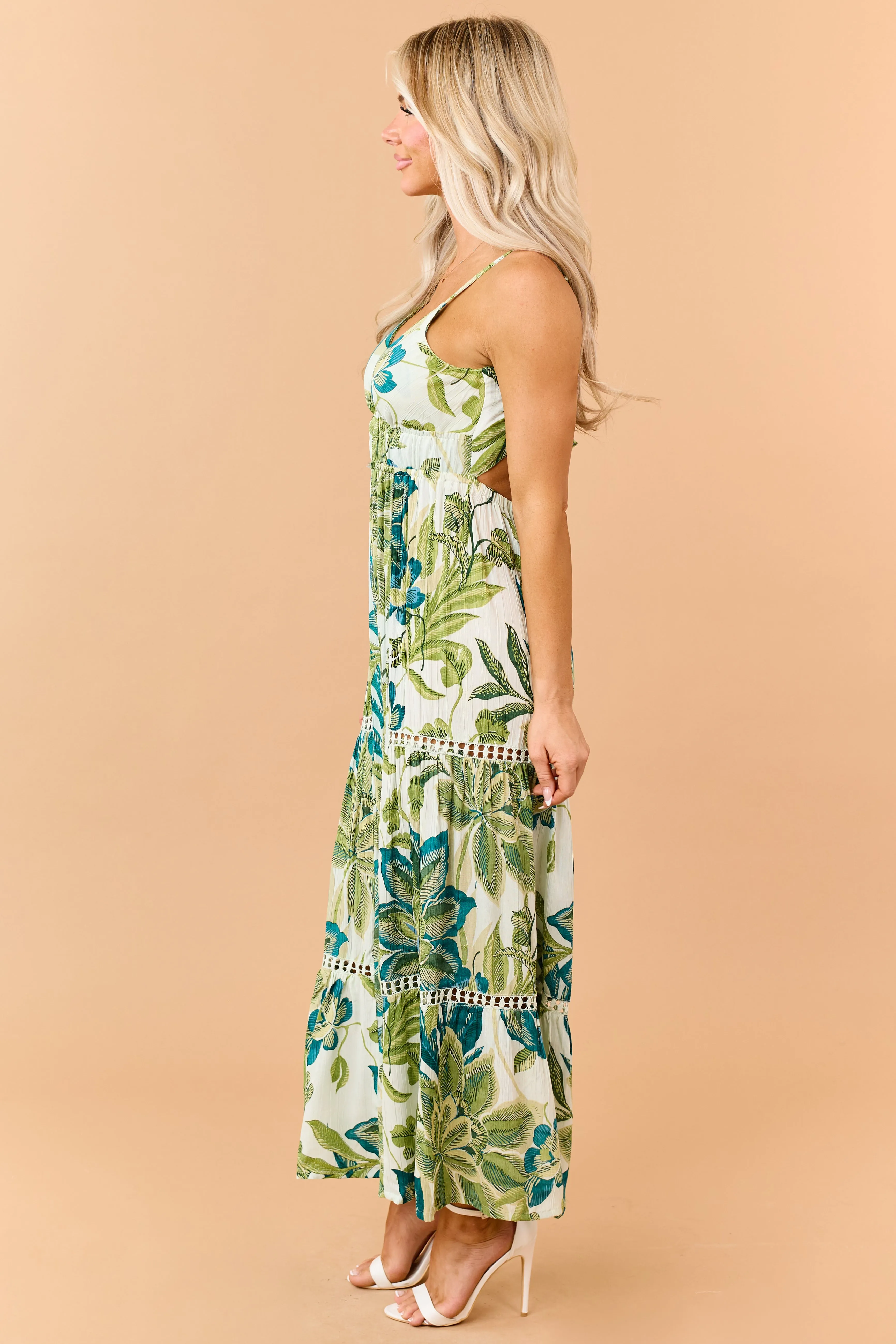 Mint Floral Print Open Back Wide Leg Jumpsuit sold by Lime Lush product image thumbnail 4