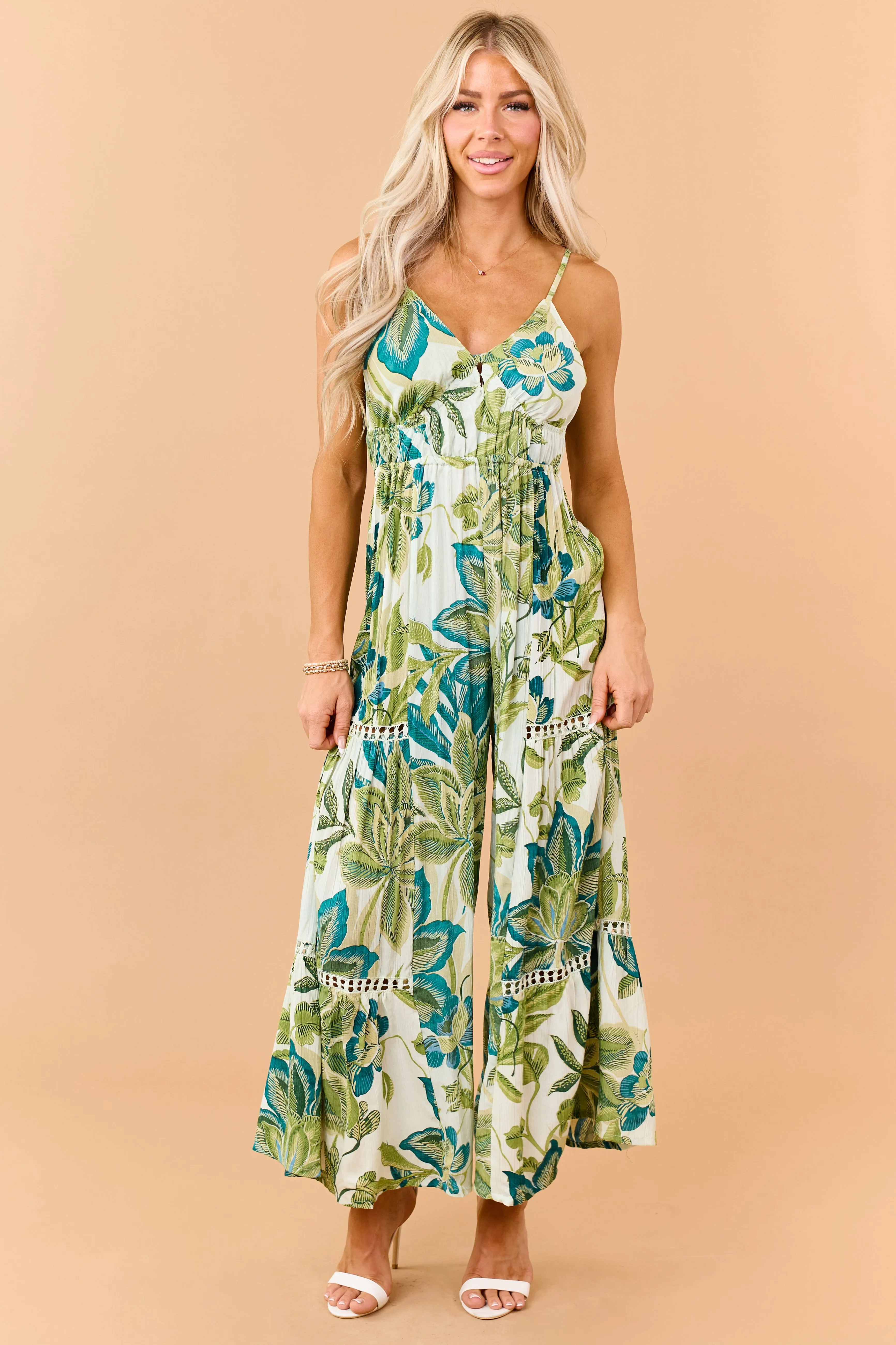 Mint Floral Print Open Back Wide Leg Jumpsuit sold by Lime Lush product image thumbnail 3