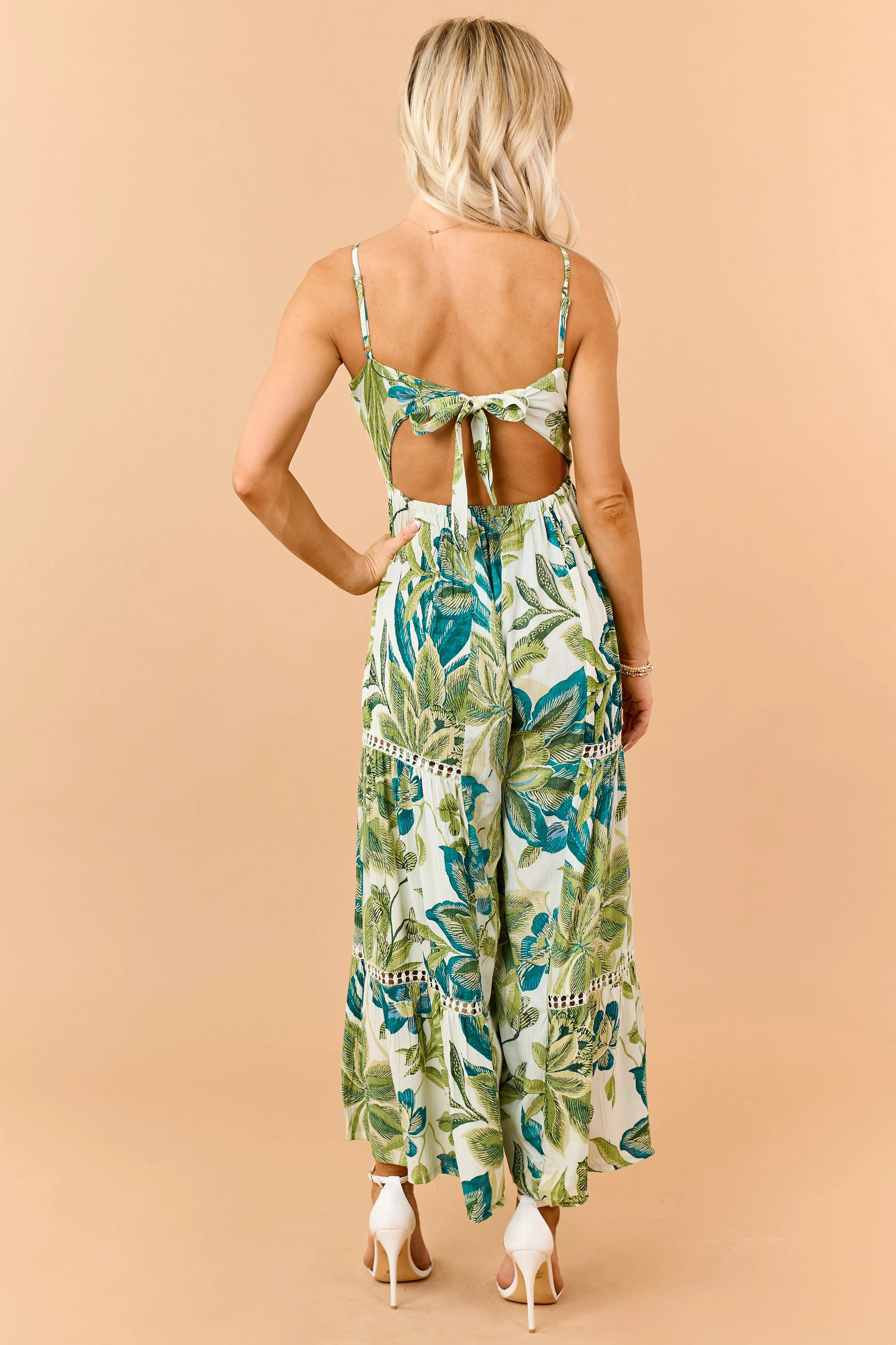 Mint Floral Print Open Back Wide Leg Jumpsuit sold by Lime Lush product image thumbnail 5