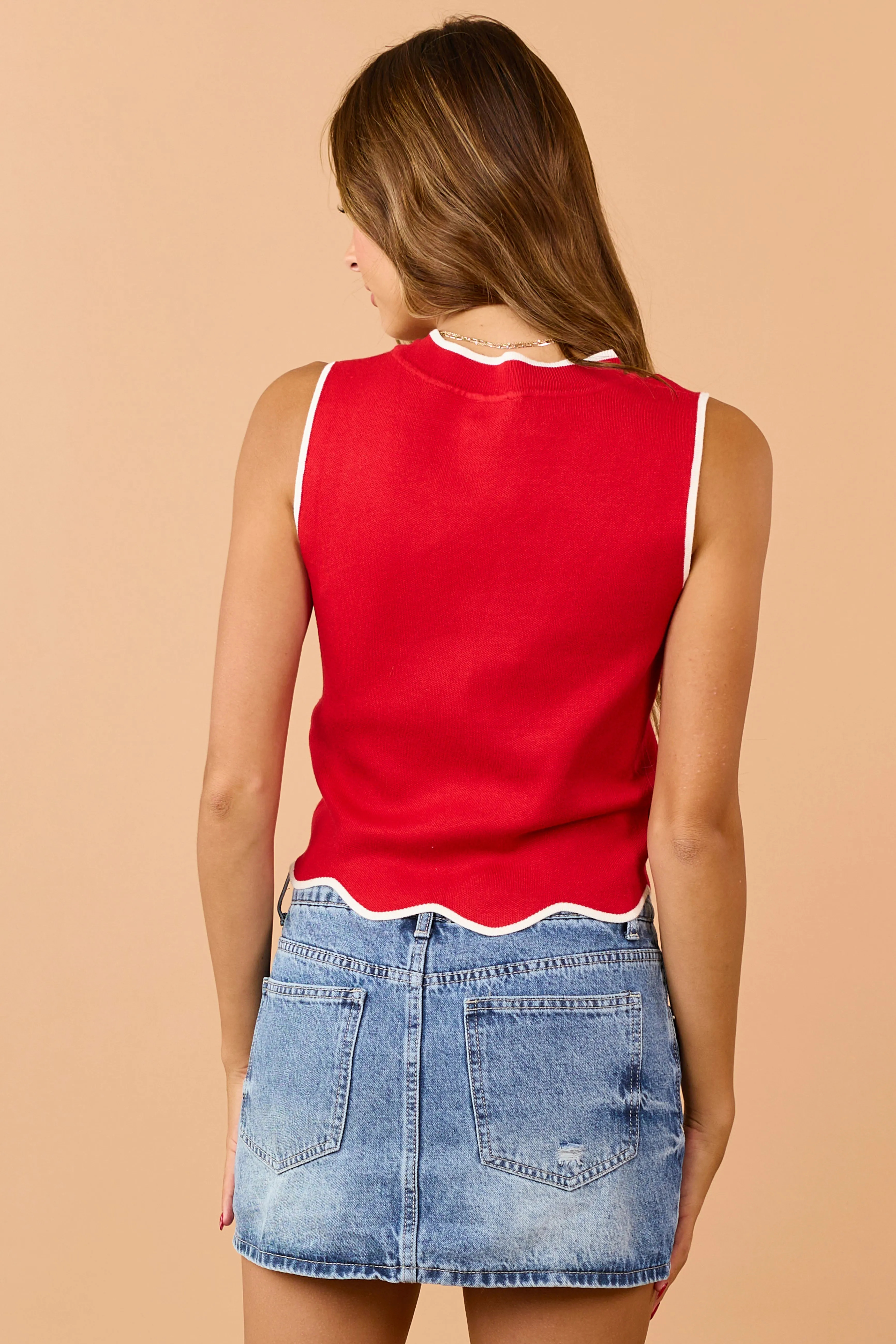 Lipstick Contrast Trim Scalloped Hem Knit Tank Top sold by Lime Lush product image thumbnail 5