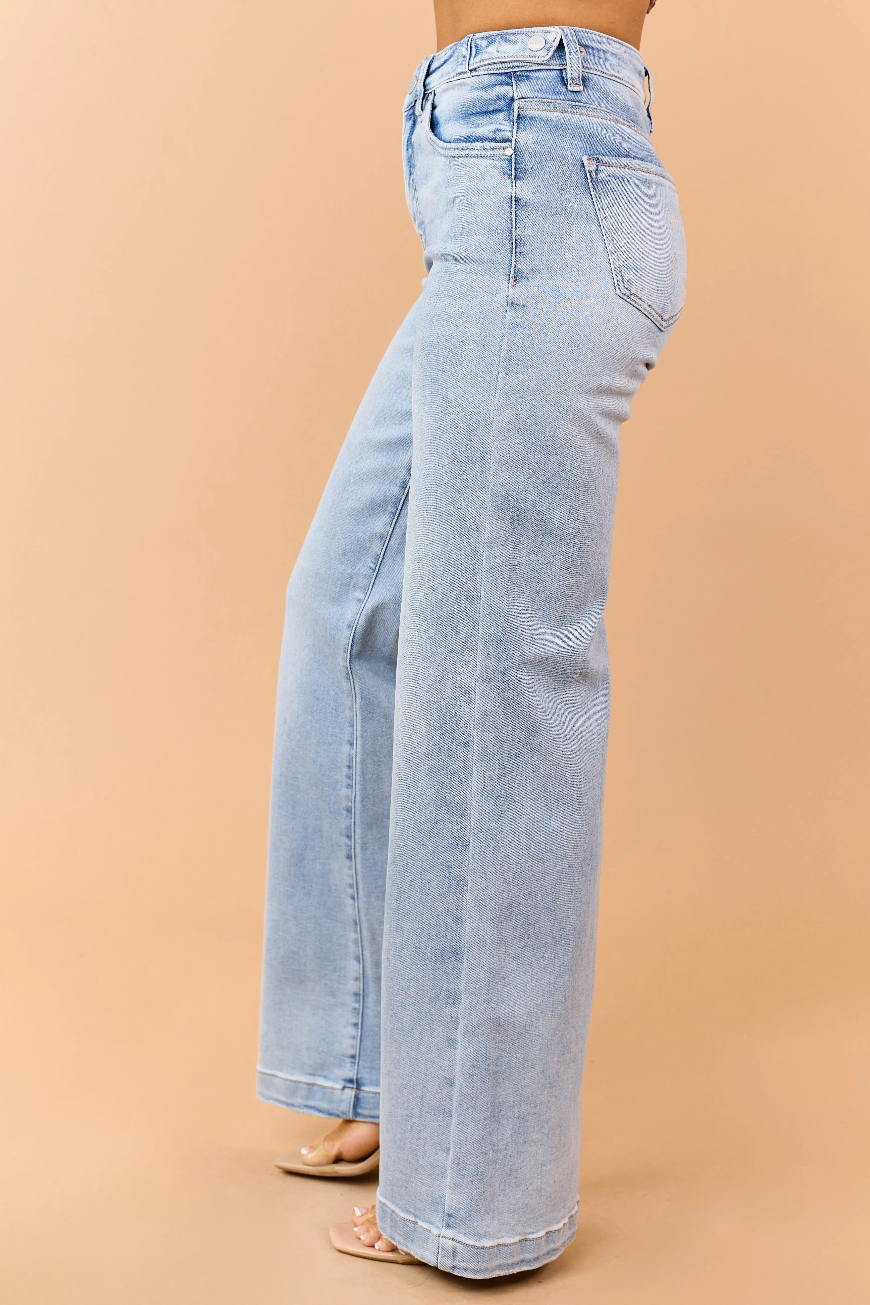 Risen Light Wash Tummy Control Stretch Wide Jeans sold by Lime Lush product image thumbnail 3