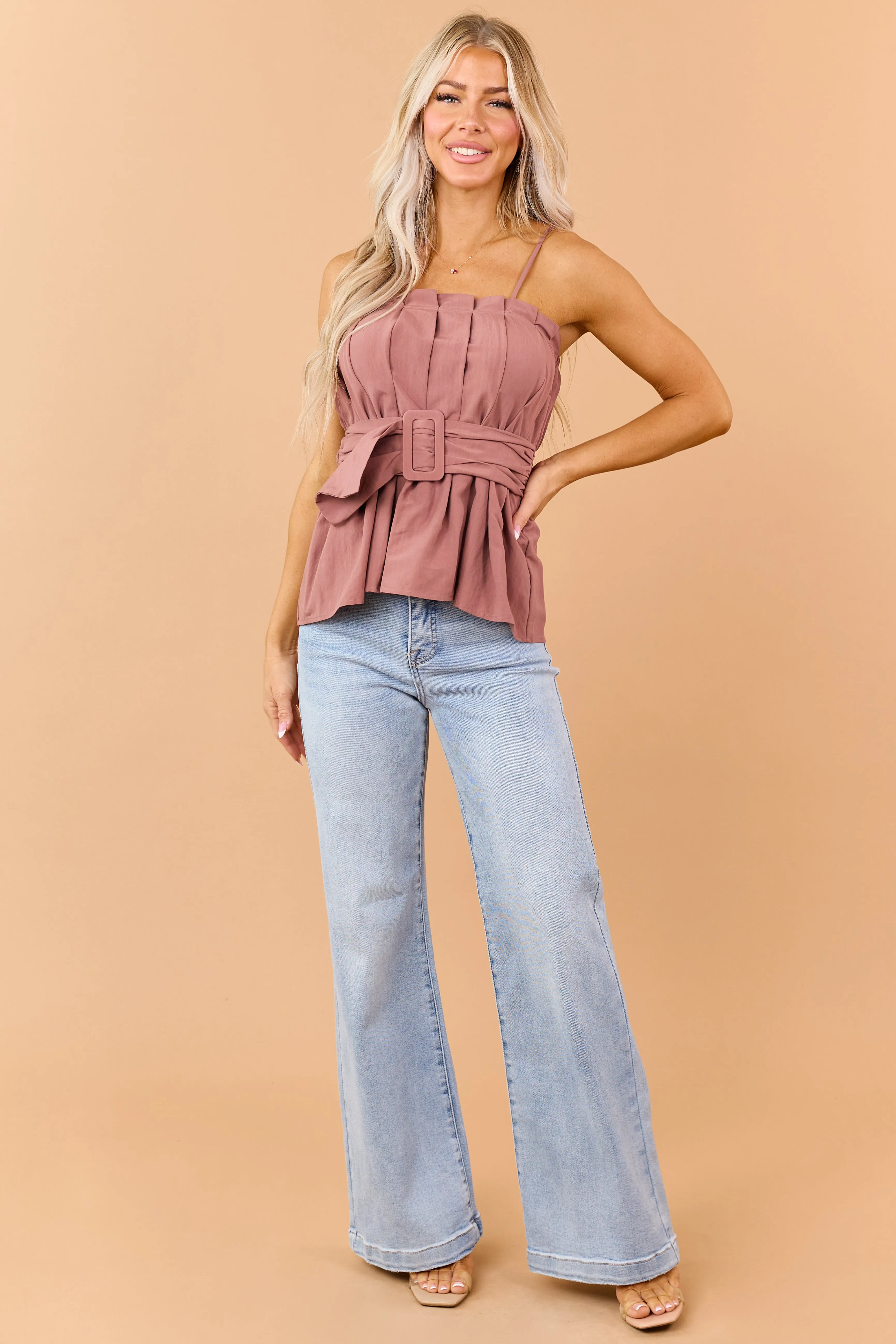 Risen Light Wash Tummy Control Stretch Wide Jeans sold by Lime Lush product image thumbnail 2