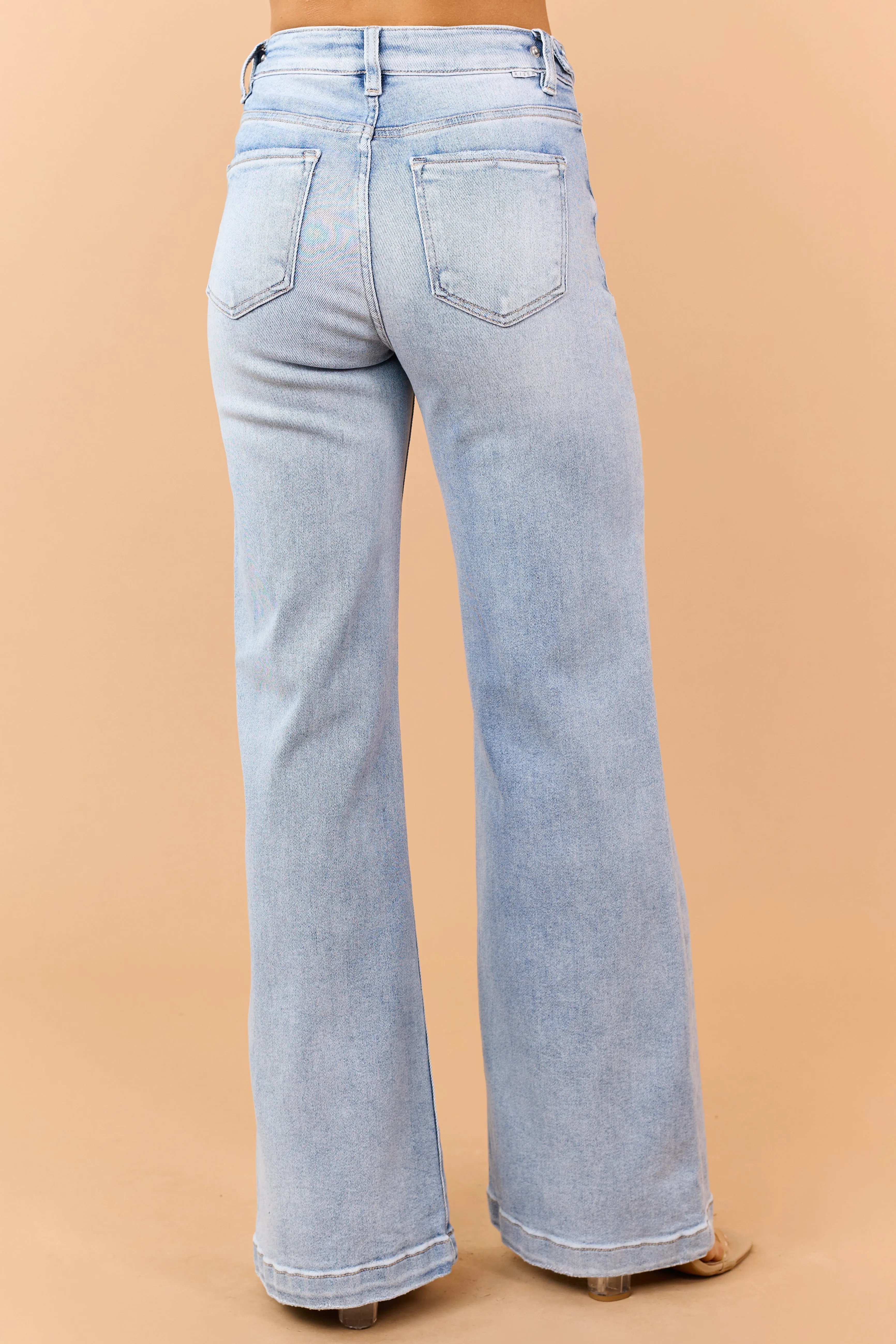 Risen Light Wash Tummy Control Stretch Wide Jeans sold by Lime Lush product image thumbnail 4