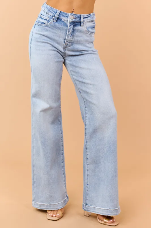 Risen Light Wash Tummy Control Stretch Wide Jeans made by Risen