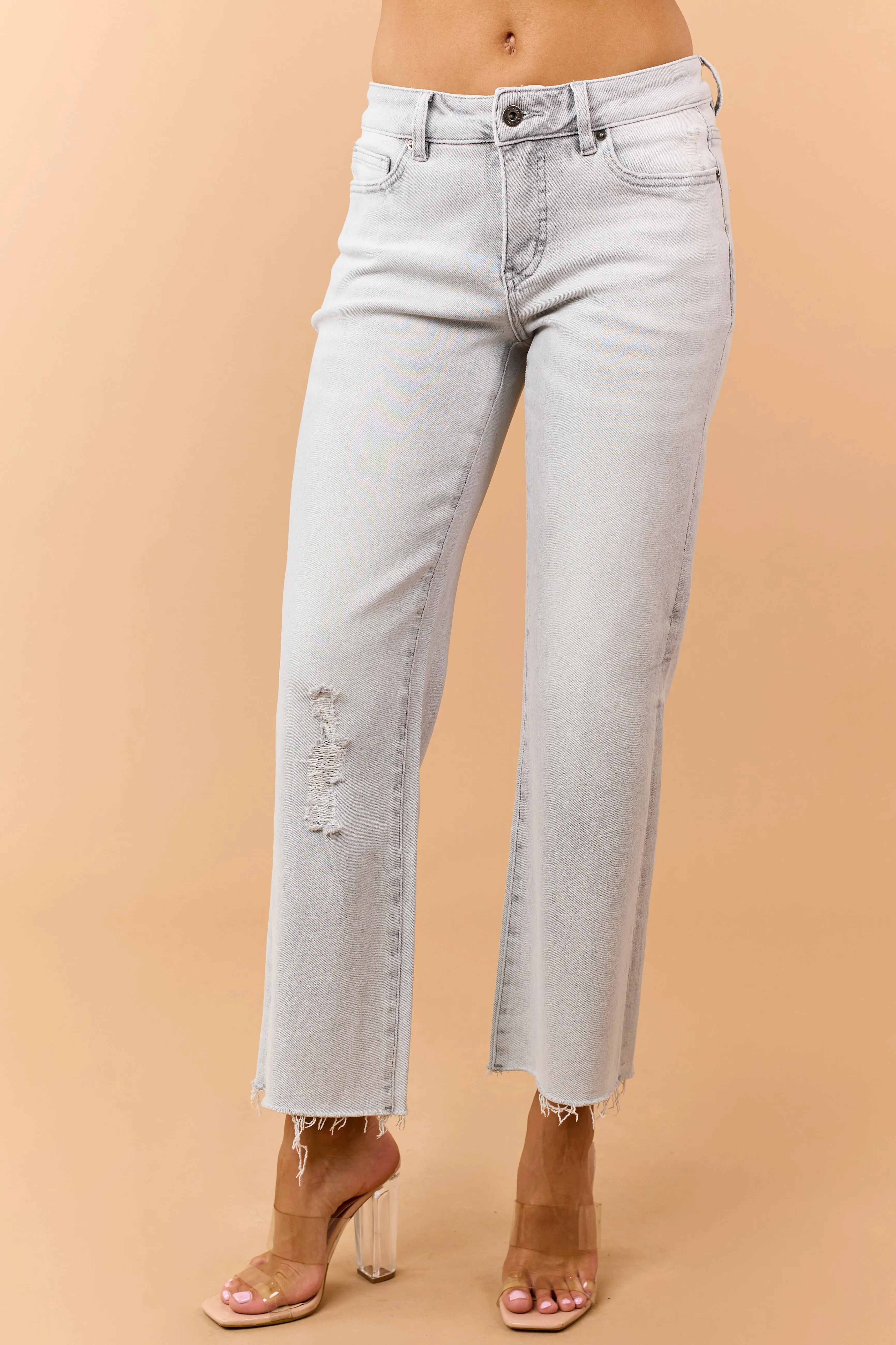 Mica Denim Pewter Grey Stretchy Wide Crop Jeans sold by Lime Lush product image thumbnail 2