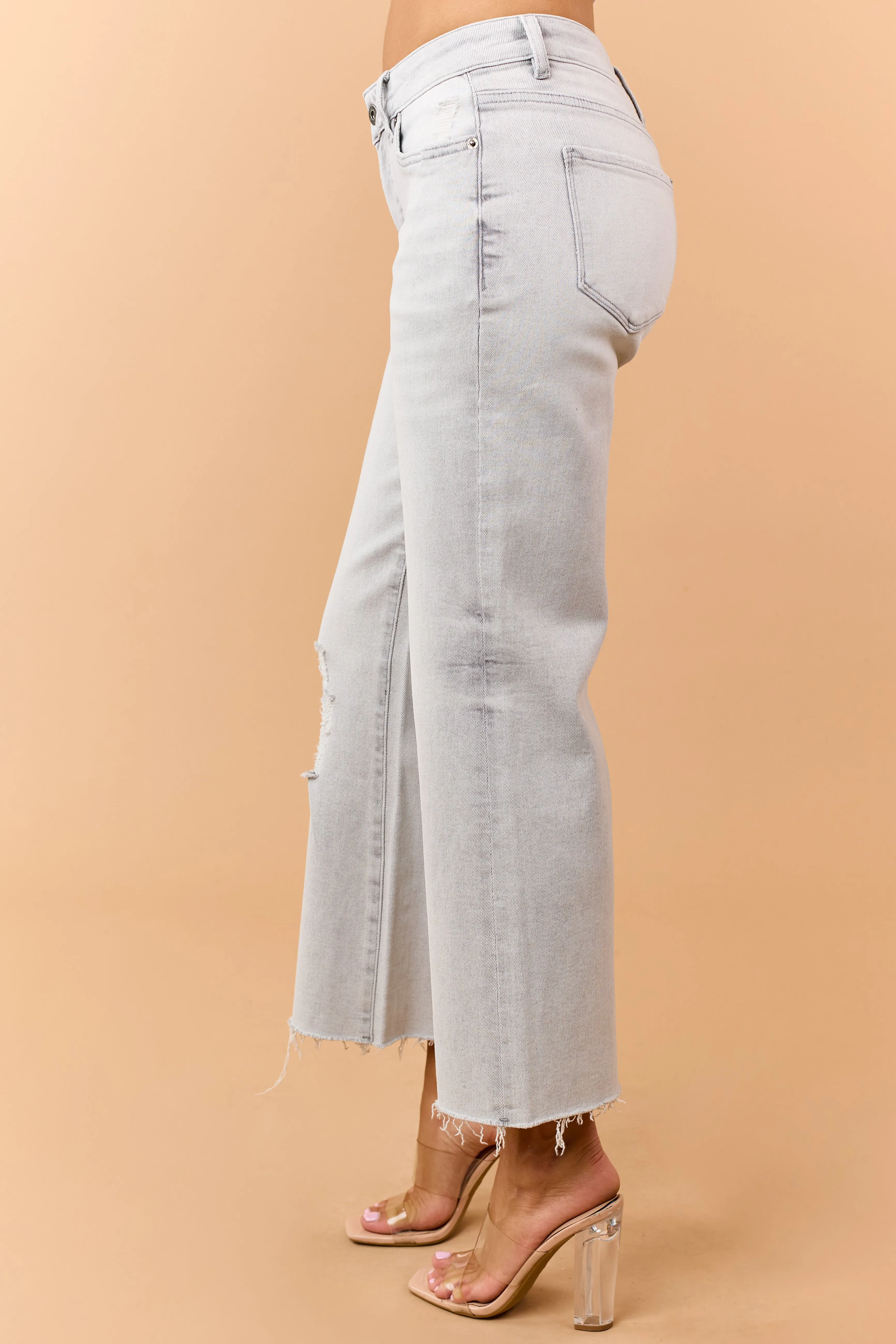 Mica Denim Pewter Grey Stretchy Wide Crop Jeans sold by Lime Lush product image thumbnail 3