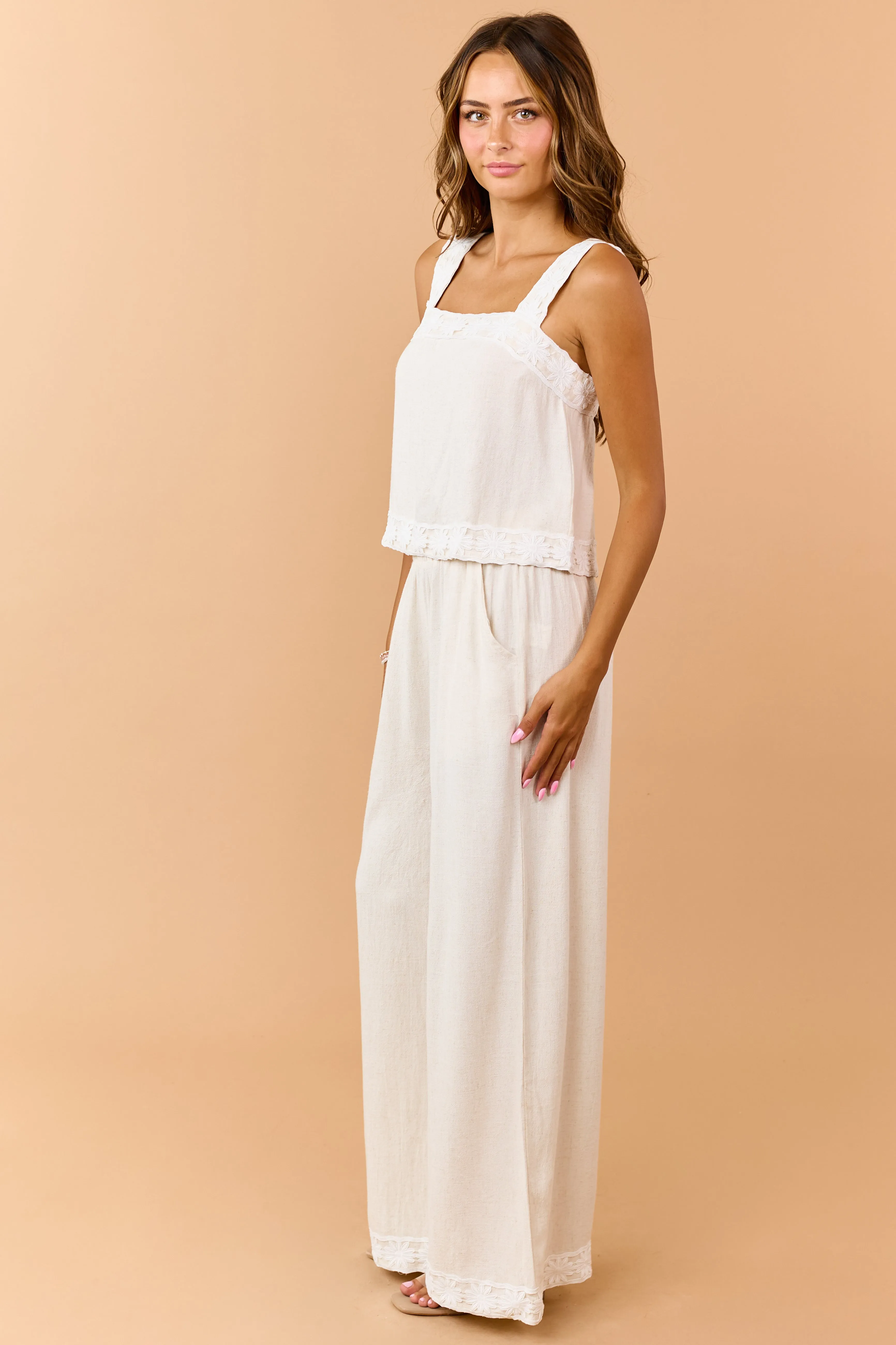 Listicle Almond Linen Blend Tank Top and Pants Set sold by Lime Lush product image thumbnail 4
