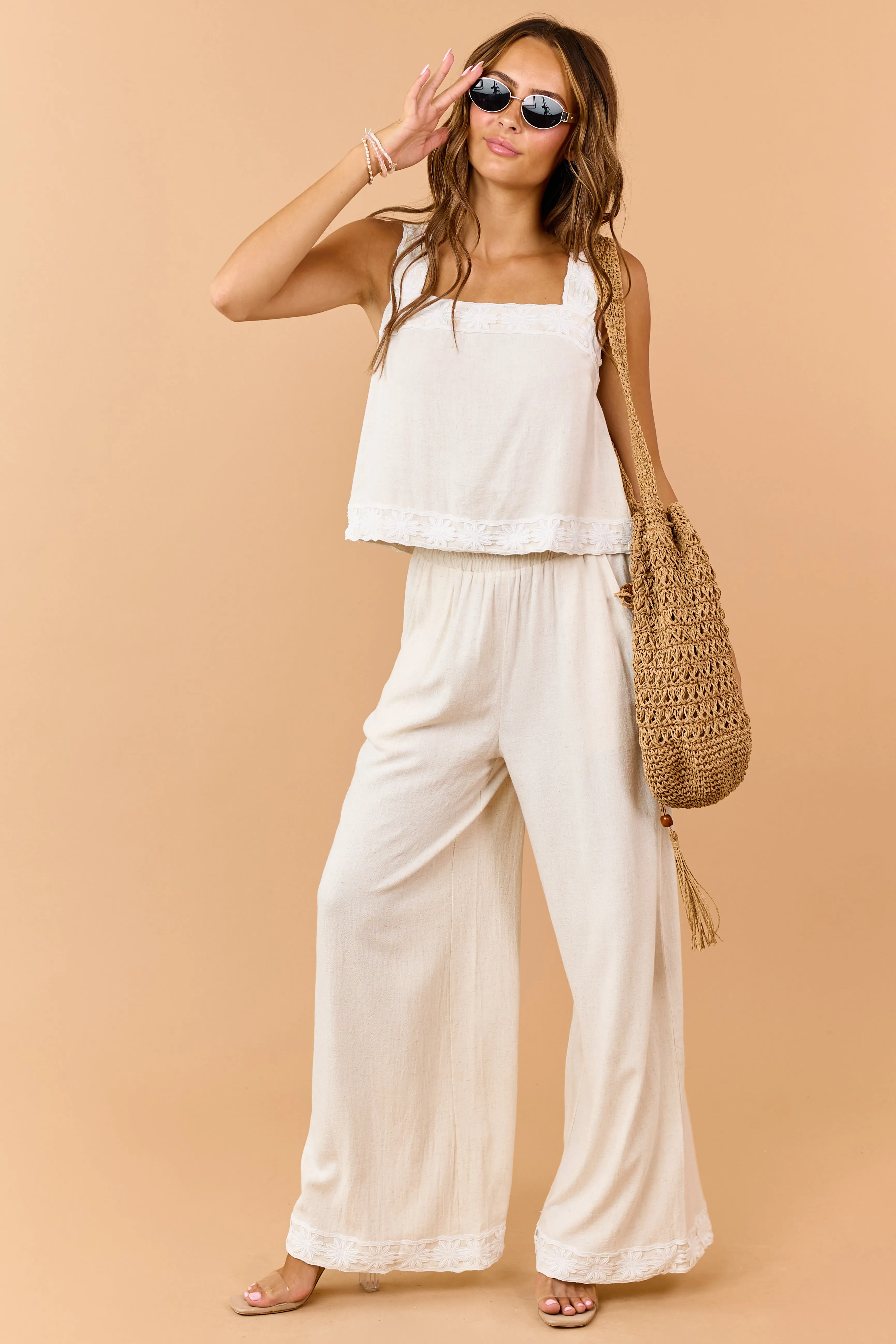 Listicle Almond Linen Blend Tank Top and Pants Set sold by Lime Lush product image thumbnail 2
