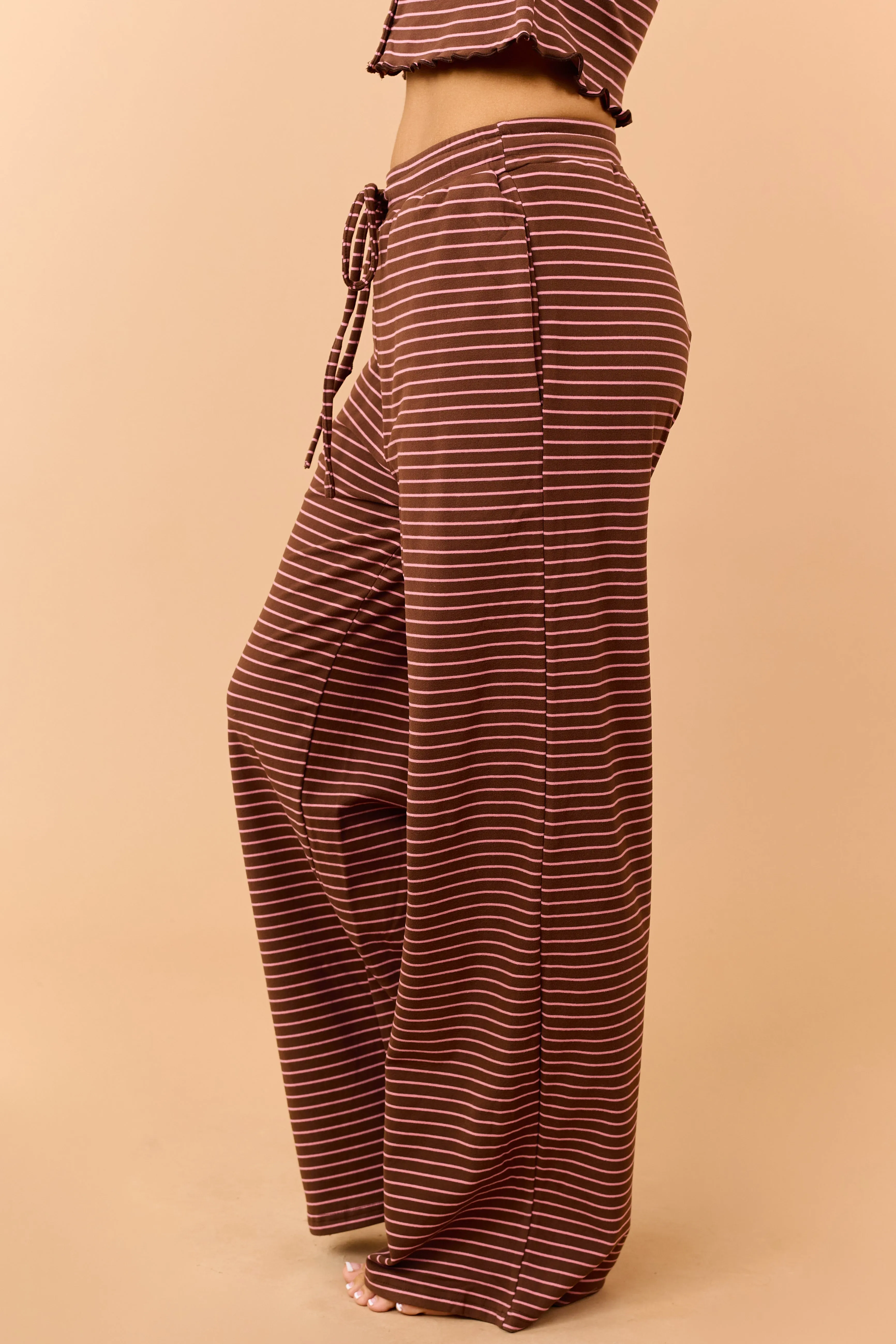 Coffee Striped Knit Drawstring Wide Leg Pants sold by Lime Lush product image thumbnail 3