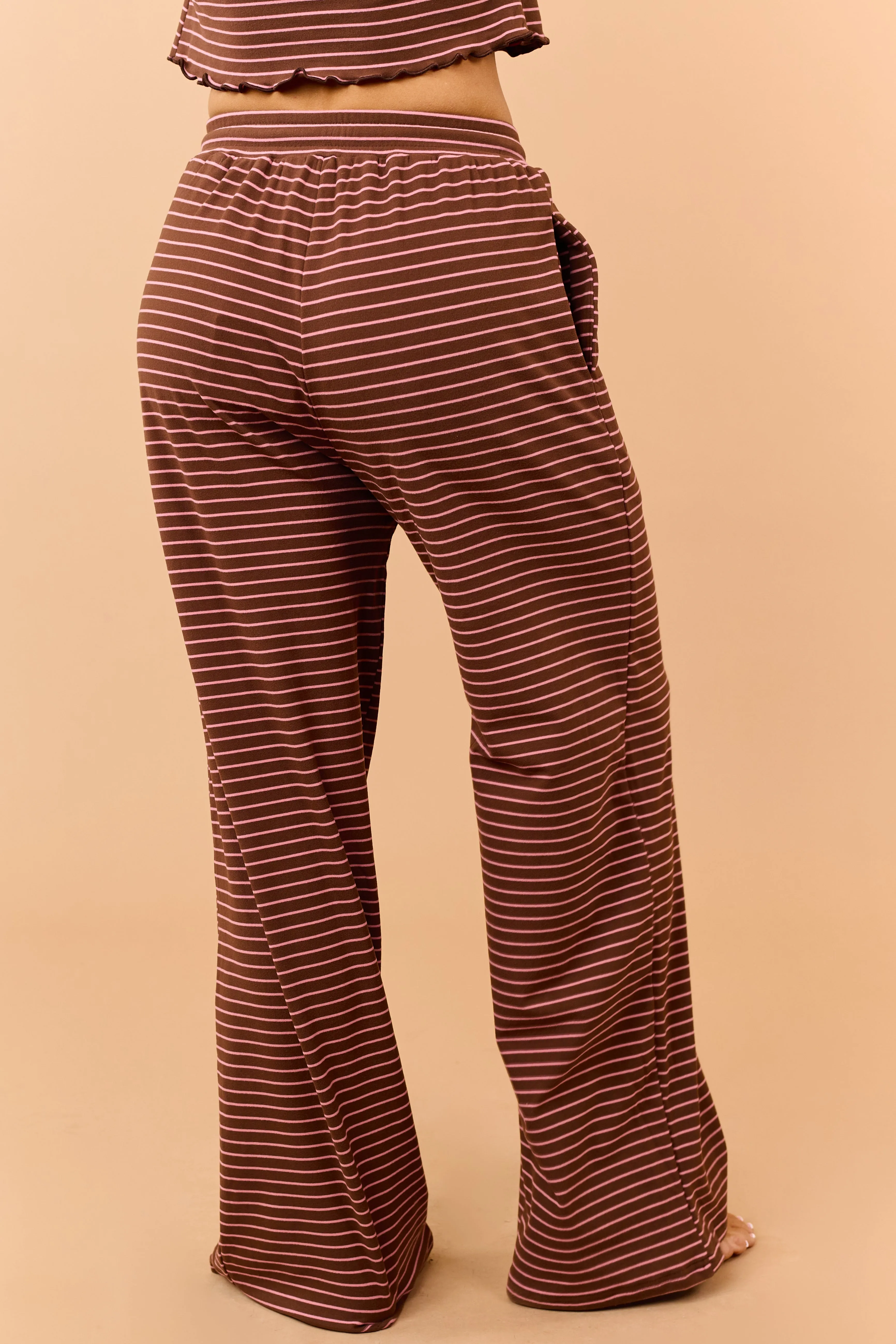 Coffee Striped Knit Drawstring Wide Leg Pants sold by Lime Lush product image thumbnail 4