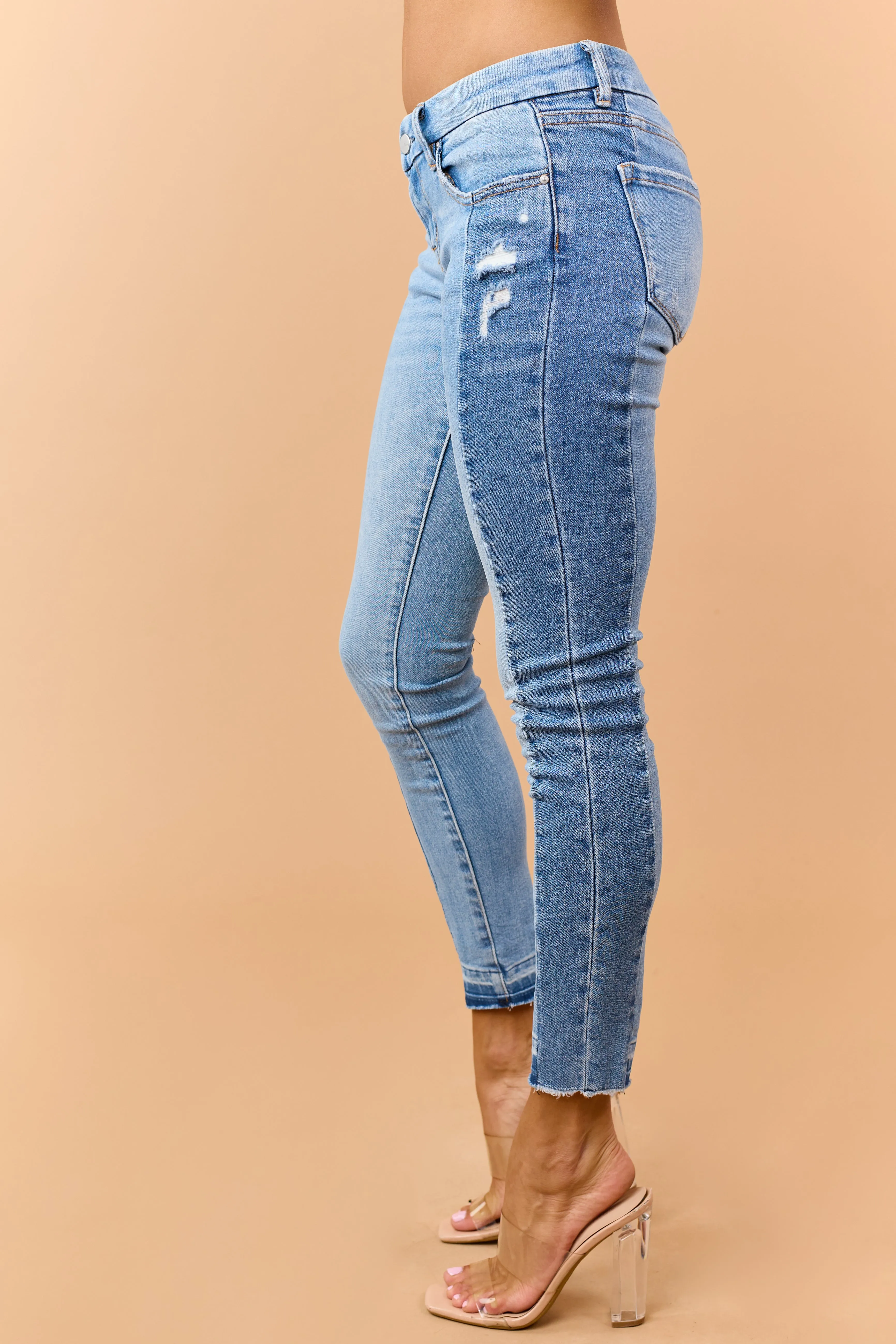 Mica Denim Light Wash Two Tone Stretchy Skinny Jeans sold by Lime Lush product image thumbnail 3