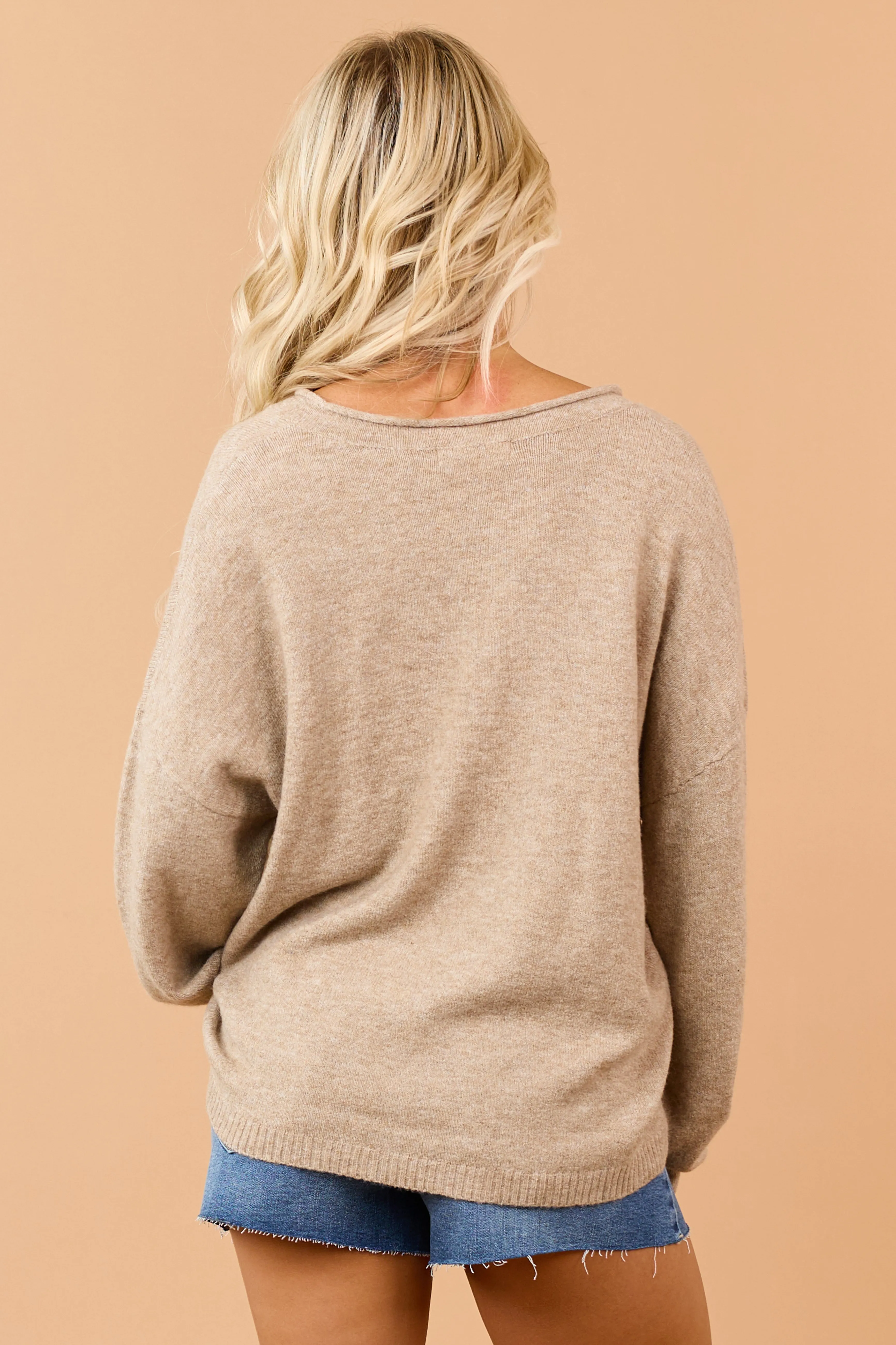 Latte Henley Relaxed Pullover Sweater sold by Lime Lush product image thumbnail 5