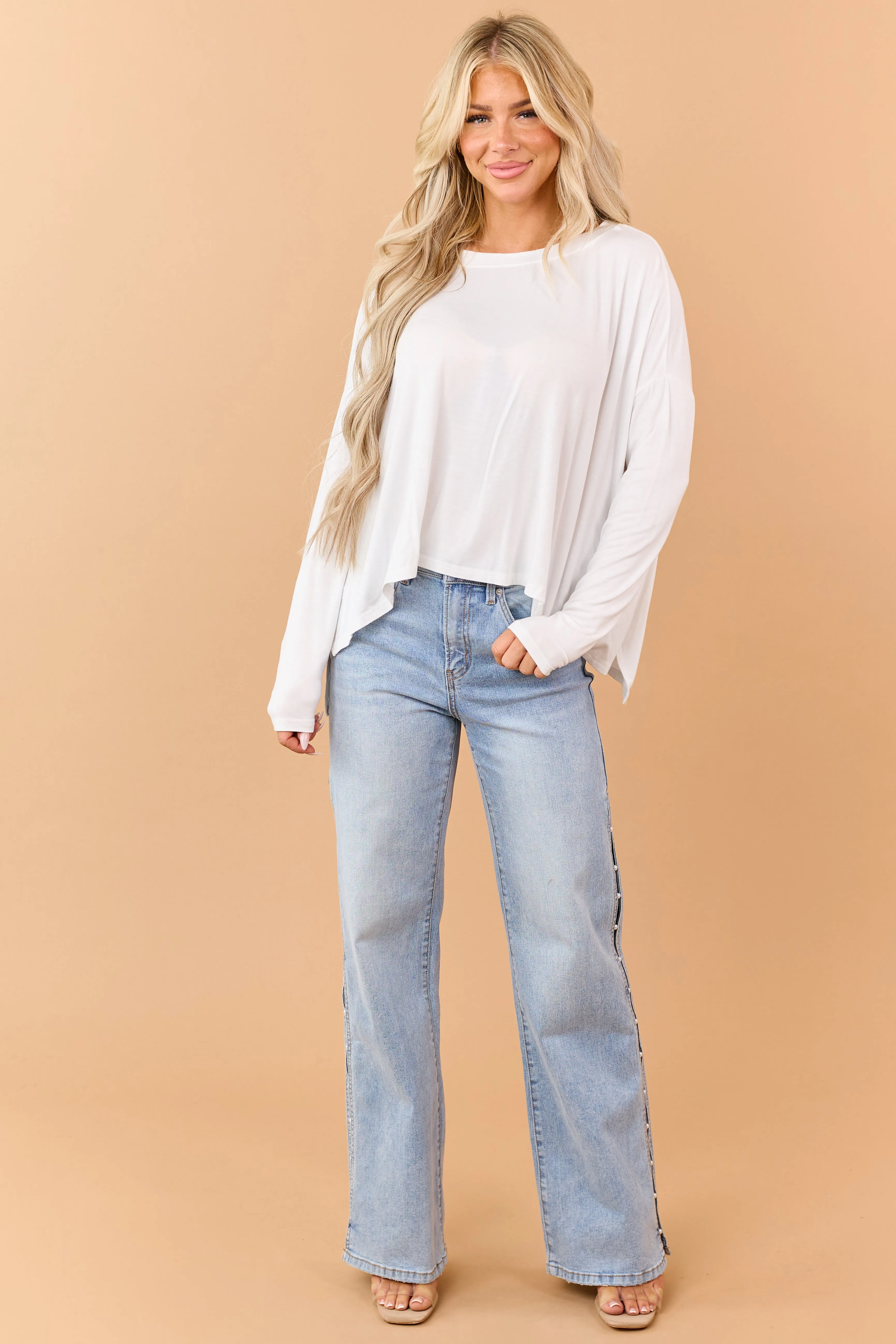 Ivory Relaxed Boxy Boatneck Long Sleeve Top sold by Lime Lush product image thumbnail 2