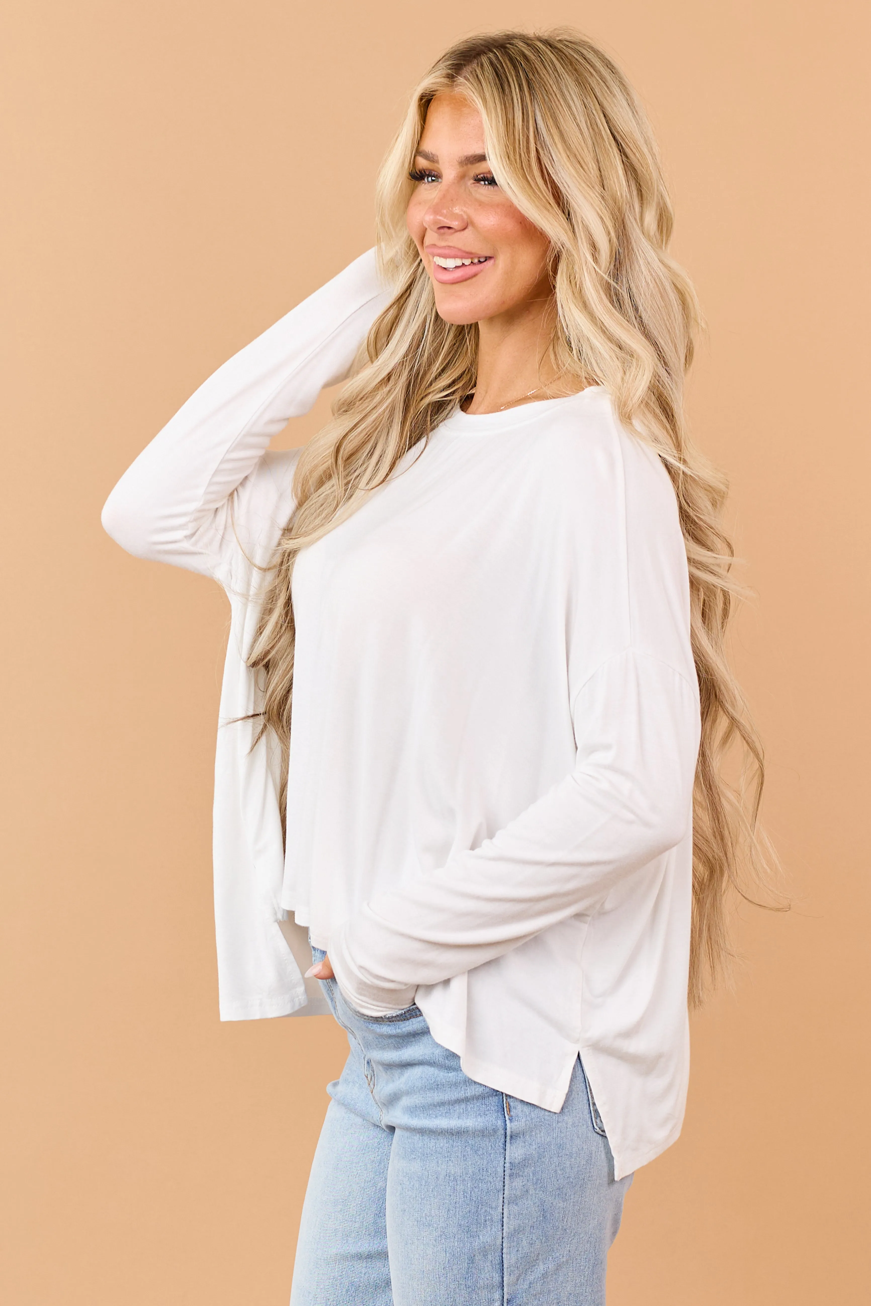 Ivory Relaxed Boxy Boatneck Long Sleeve Top sold by Lime Lush product image thumbnail 4