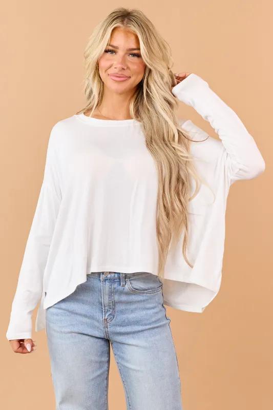 Ivory Relaxed Boxy Boatneck Long Sleeve Top made by HYFVE