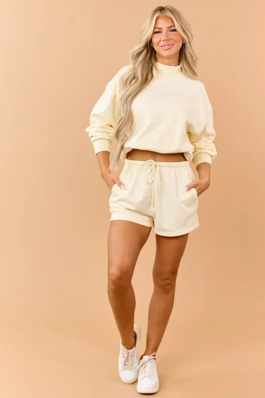 Buttercream Sweatshirt and Shorts Knit Set made by Papermoon
