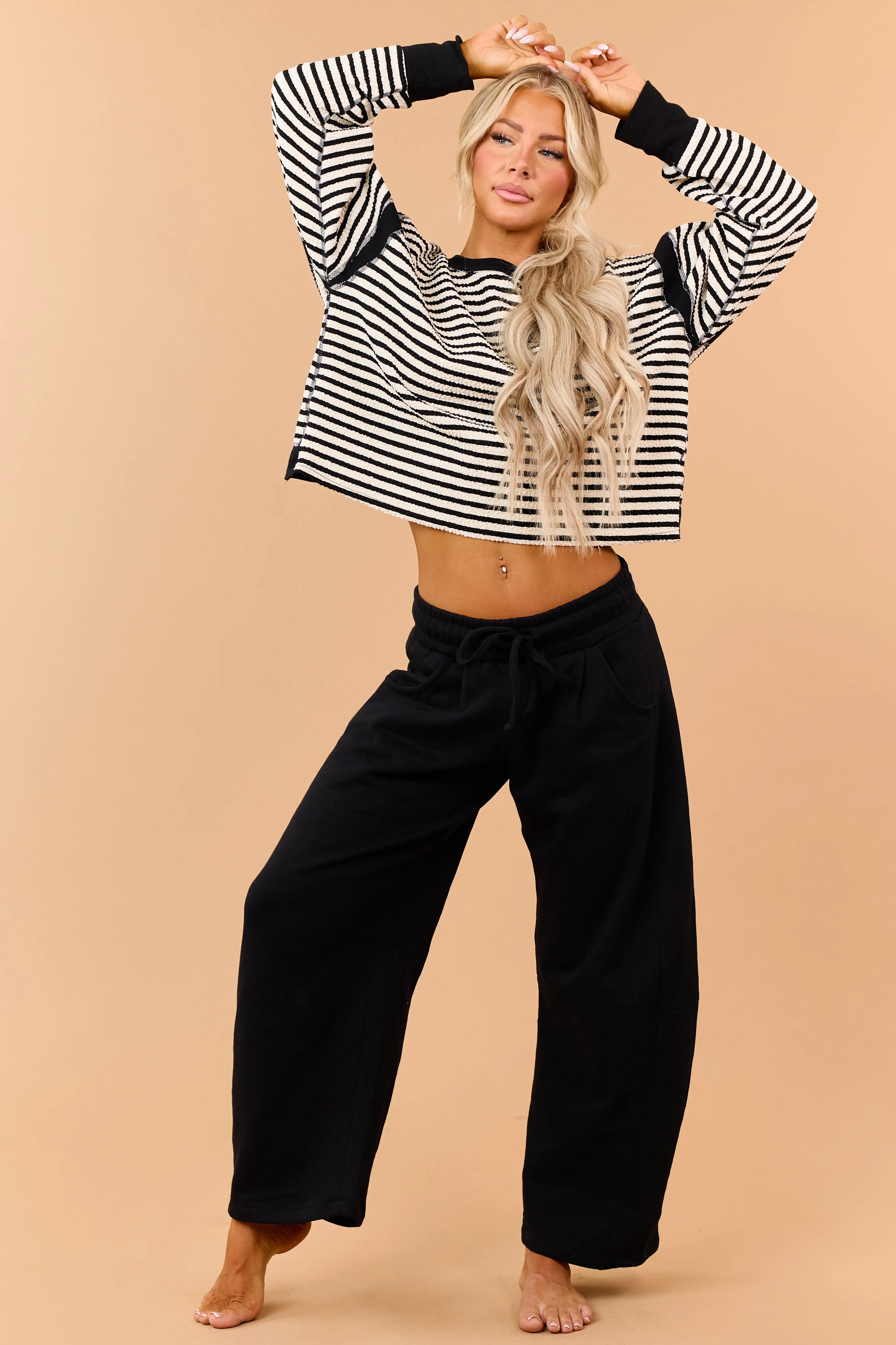 Black Striped Textured Knit Back Cut Out Top sold by Lime Lush product image thumbnail 3